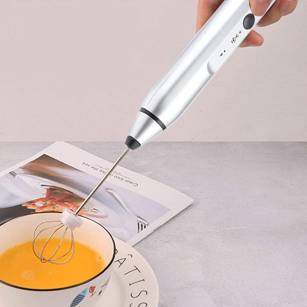Rechargeable Electric Hand Mixer & Frother - 3 Speed Settings, Silver - Perfect for Baking, Whipping Cream & Making Lattes at Home