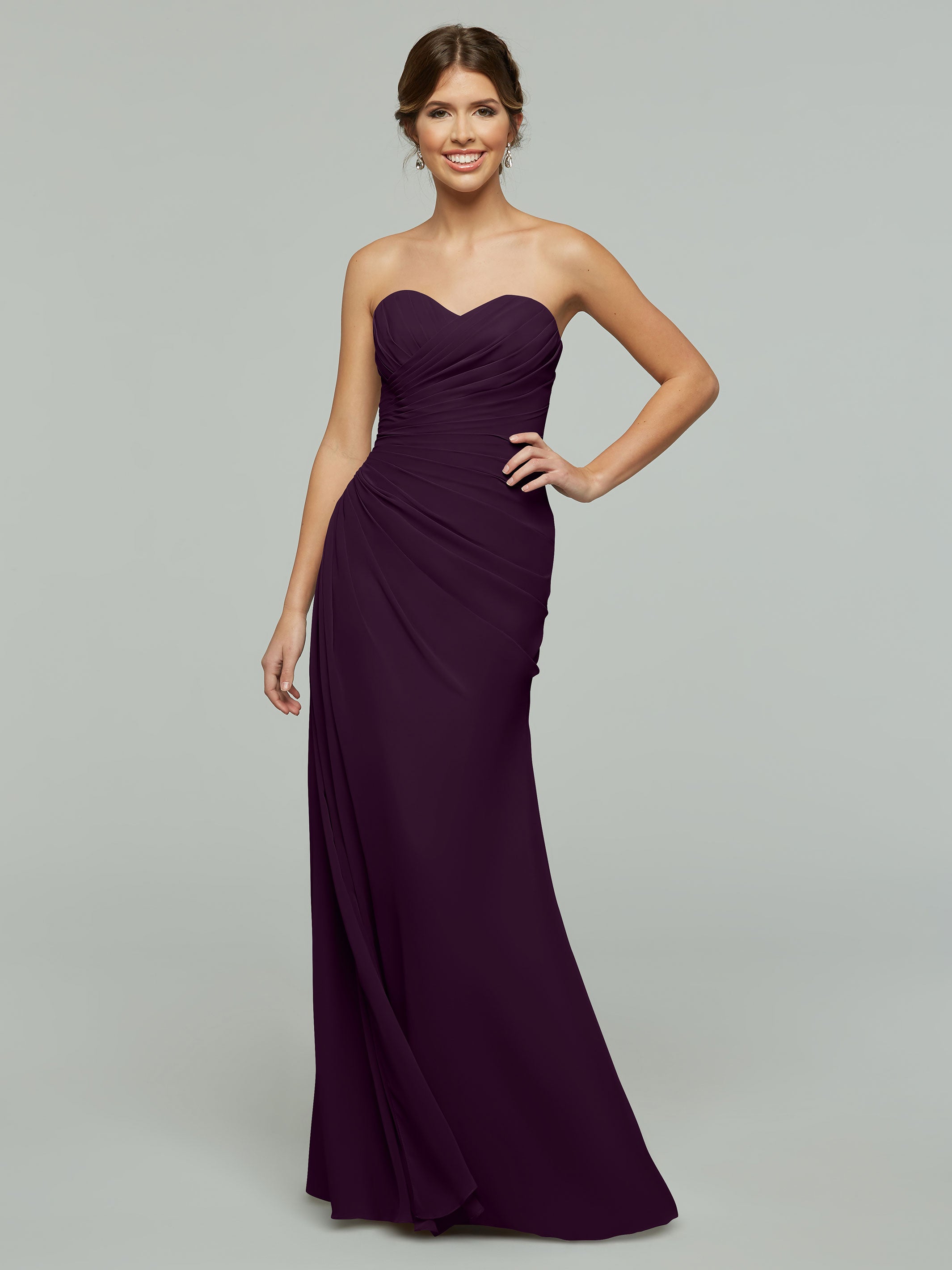 80028 1 Strapless Sweetheart Chiffon Bridesmaid Dress With Ruching - Elegant Formal Gown for Weddings, Prom & Special Occasions