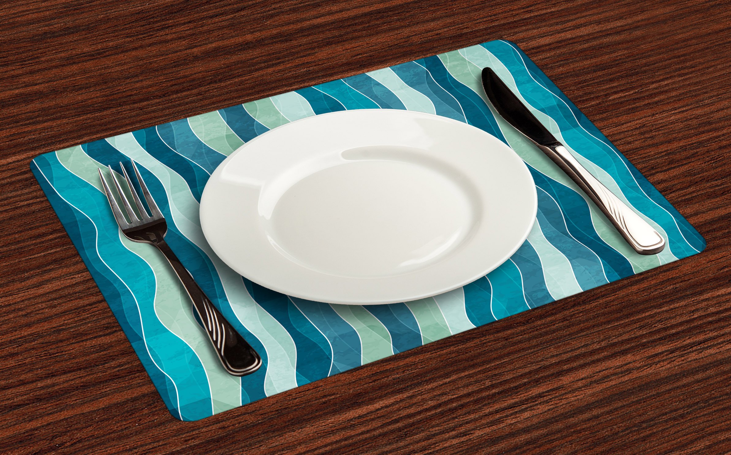 Ambesonne Abstract Wave Pattern Place Mats Set of 4 - Grunge Effect Vertical Lines, Sea Inspired Design, Washable Fabric for Dining Room & Kitchen Table Decor in Blue & Almond Green | Perfect for Coastal Themed Dinner Parties, Everyday Meals, and Home Styling
