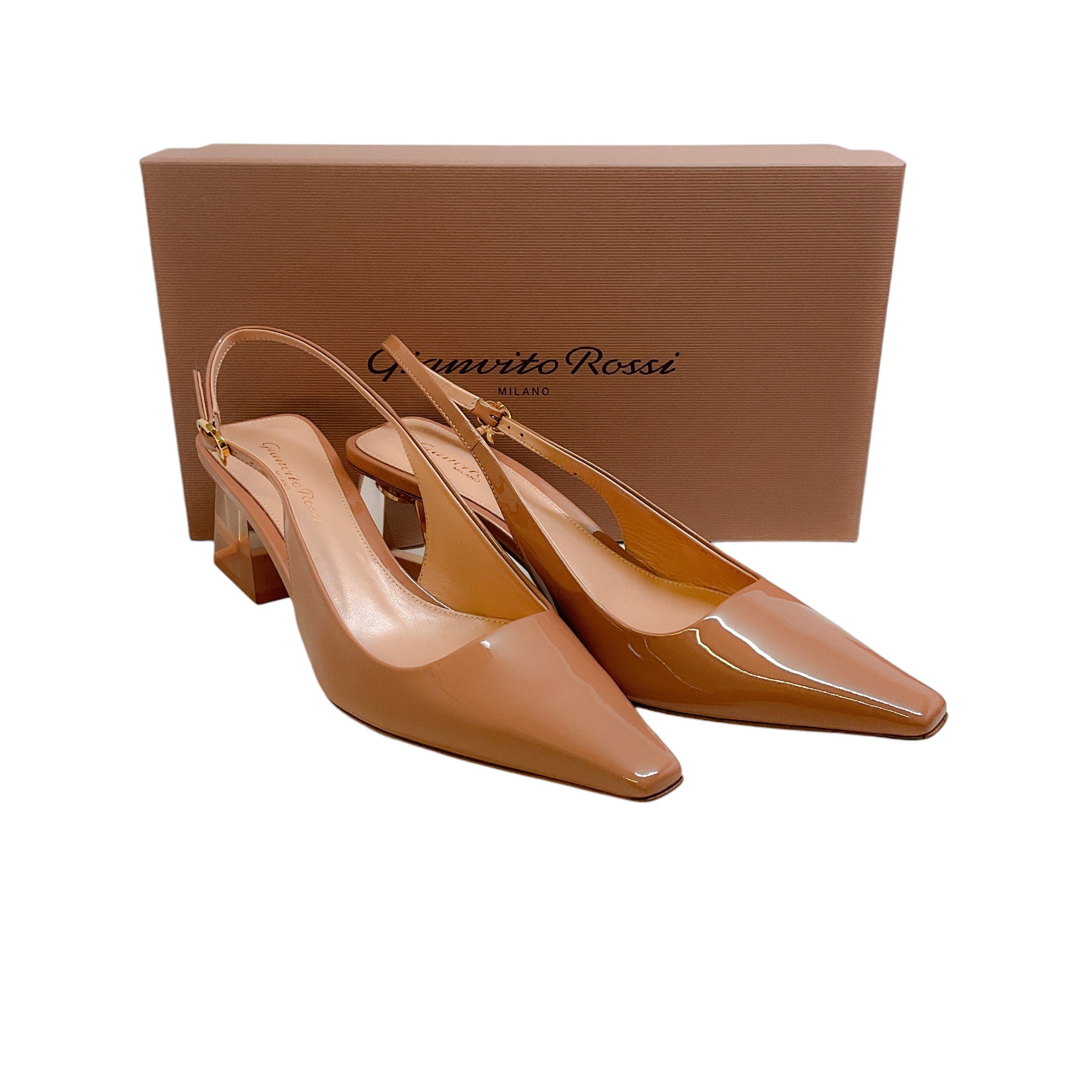 Gianvito Rossi Praline Patent Leather Cosmic Sling 55 Pumps - Women's High Heel Shoes for Party, Wedding & Evening Wear