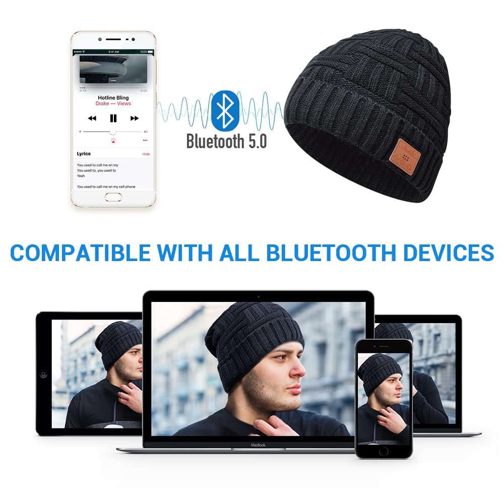 EverPlus Bluetooth Beanie Hat for Men & Women - Wireless Headphone Winter Knit Cap with Built-in Speakers - Perfect Gift for Adults, Stocking Stuffers (Ideal for Skiing, Running, Commuting & Outdoor Activities)
