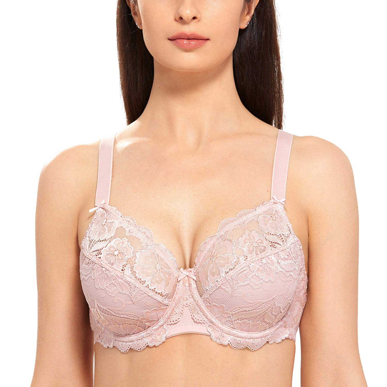 DELIMIRA Women's Plus Size Full Coverage Lace Underwire Unlined Bra - Comfortable Support for Everyday Wear, Work & Special Occasions