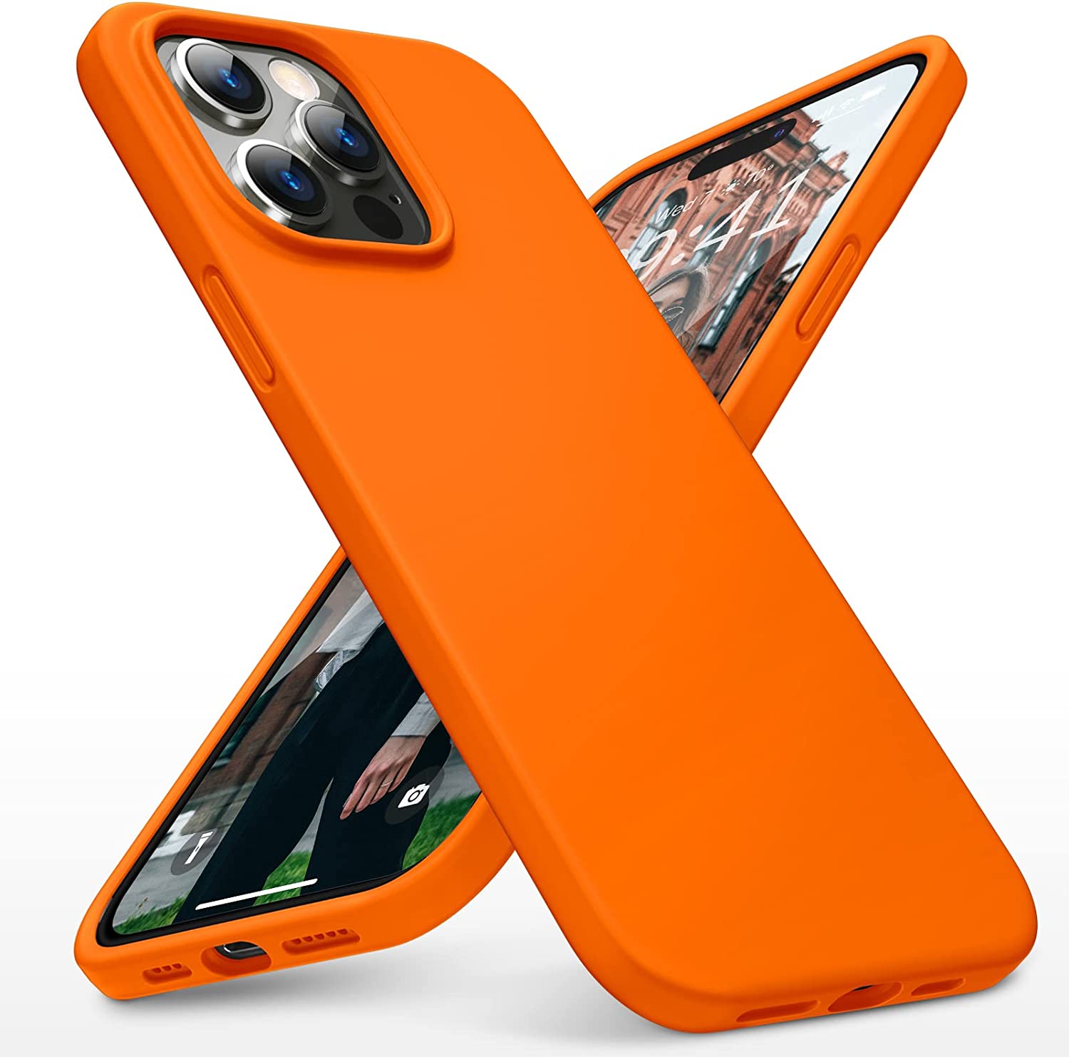 iPhone 14 Pro Case - Ultra Slim Liquid Silicone Shockproof Protective Cover with Premium Grip | Orange | Perfect for Everyday Use, Travel & Outdoor Activities