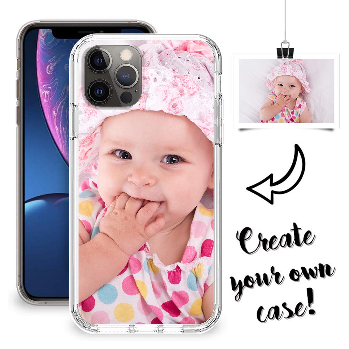 Custom iPhone 12 Pro Clear Phone Case (Not for 12 Pro Max) - Personalized Photo Shockproof Heavy Duty Cover with Screen Protector | 3-in-1 Military Grade Full Body Protection | Perfect for Outdoor Activities, Travel & Daily Use