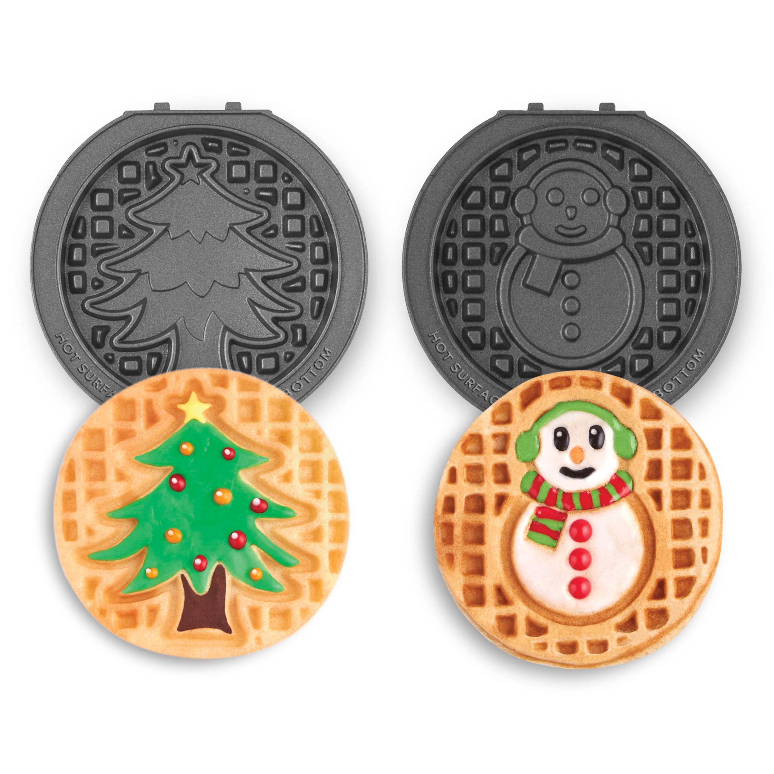 DASH MultiMaker Mini System Two 4” Nonstick Removable Waffle Plates Set (Snowman & Tree) - 2-Piece Plate Pack for Waffle Iron & Griddle, Compatible with Dash MultiMaker Mini System - Perfect for Holiday Breakfasts, Kids' Snacks & Quick Meals