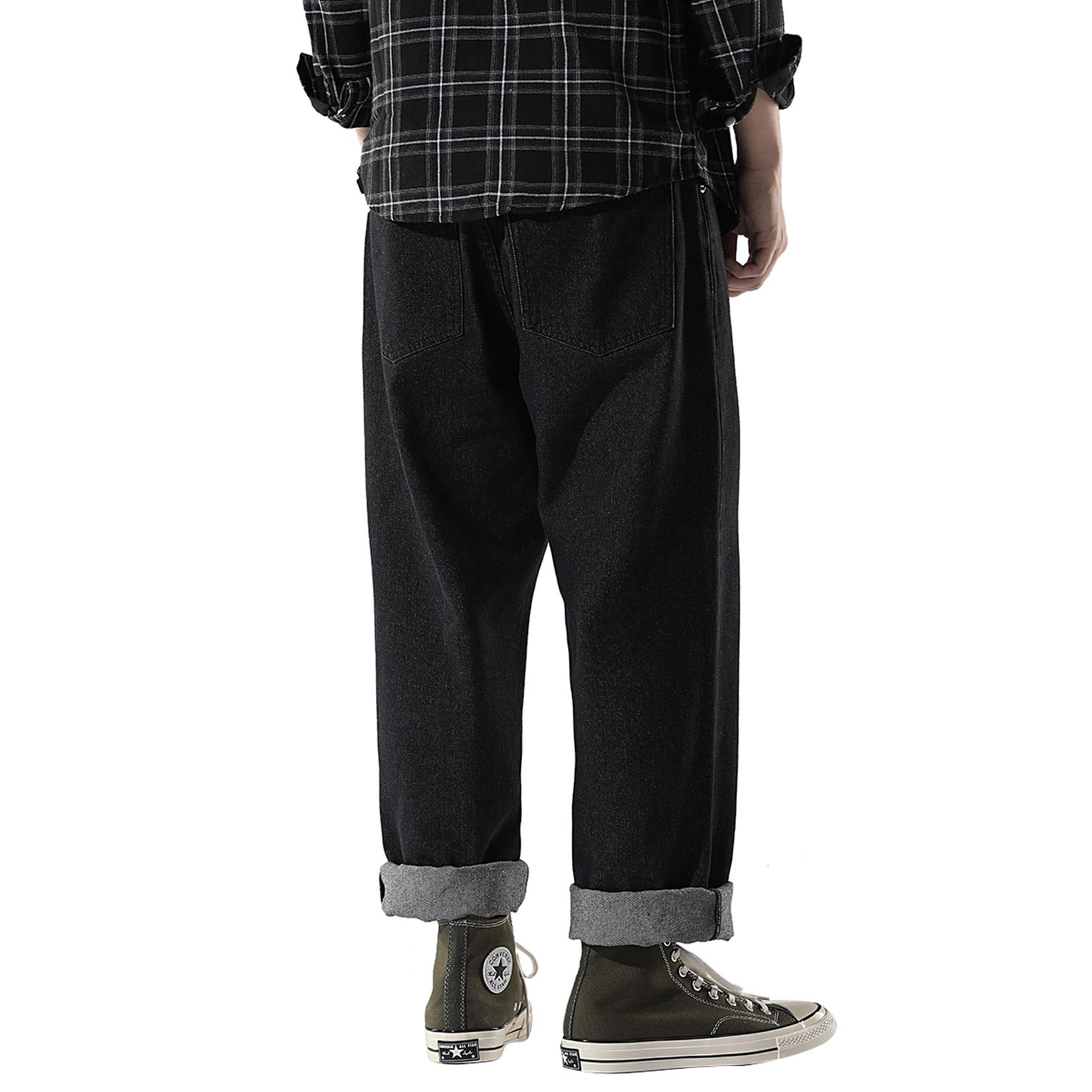 **DOSLAVIDA Men's Work Jeans - Casual Hip Hop Cargo Pants, Loose Fit Straight Wide Leg Cotton Denim with Zipper | Durable & Comfortable for Work, Streetwear & Everyday Wear**