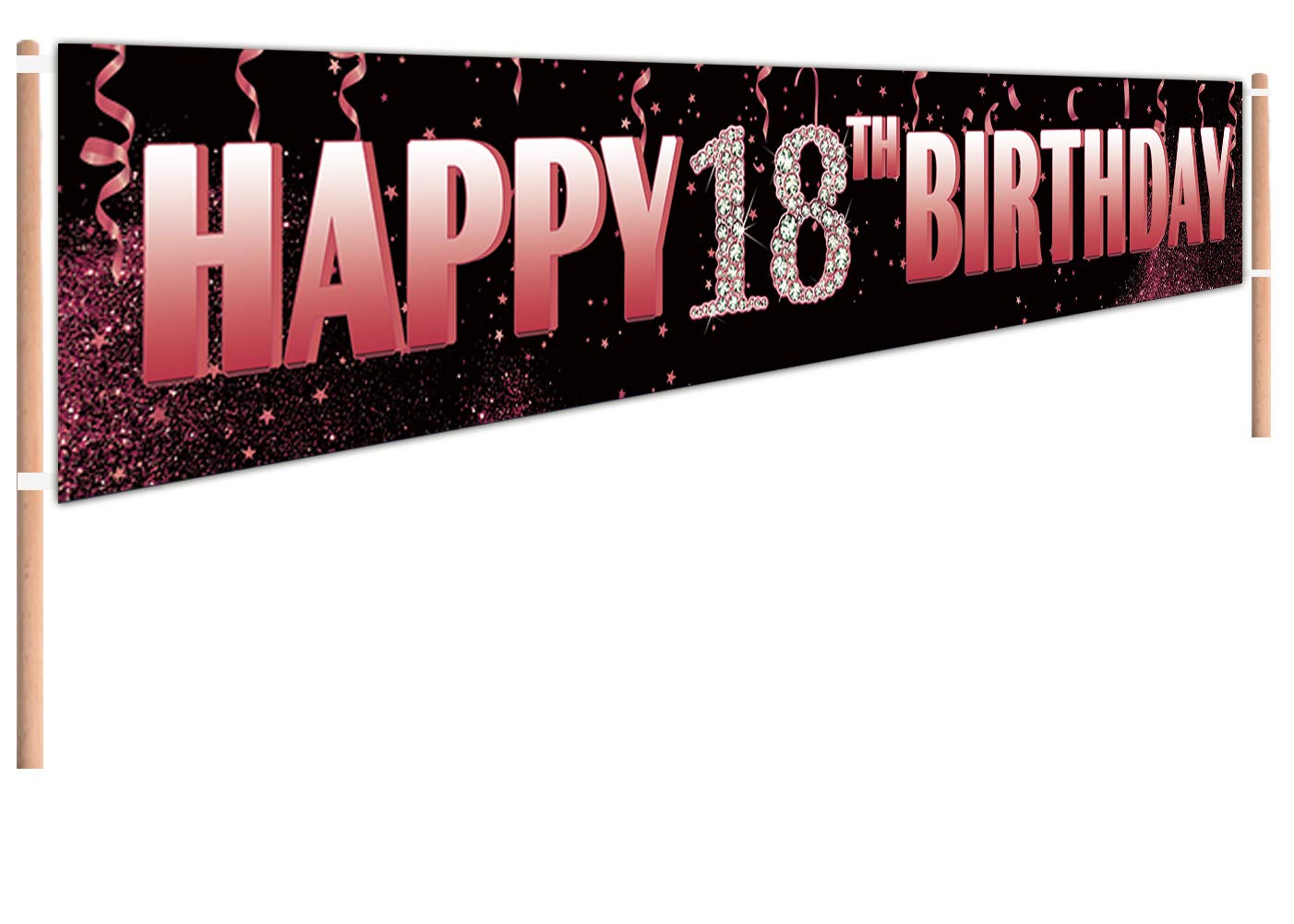 Large 18th Birthday Yard Sign Banner - 9.8 x 1.6 ft Outdoor Happy Birthday Decorations for 18 Years Old Party Supplies in Black Pink & Rose Gold - Perfect for Backyard Celebrations, Graduation Parties & Milestone Events