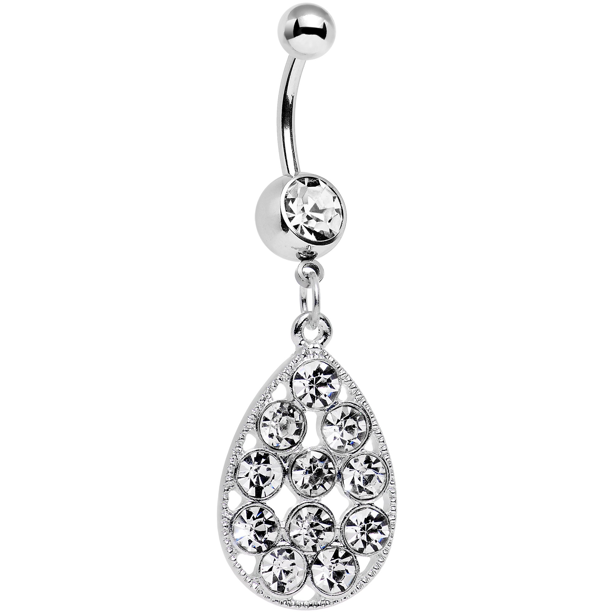 Stainless Steel Belly Ring with Clear Accent - Dangle Drop Navel Piercing Jewelry for Women - Perfect for Parties, Beach & Everyday Wear
