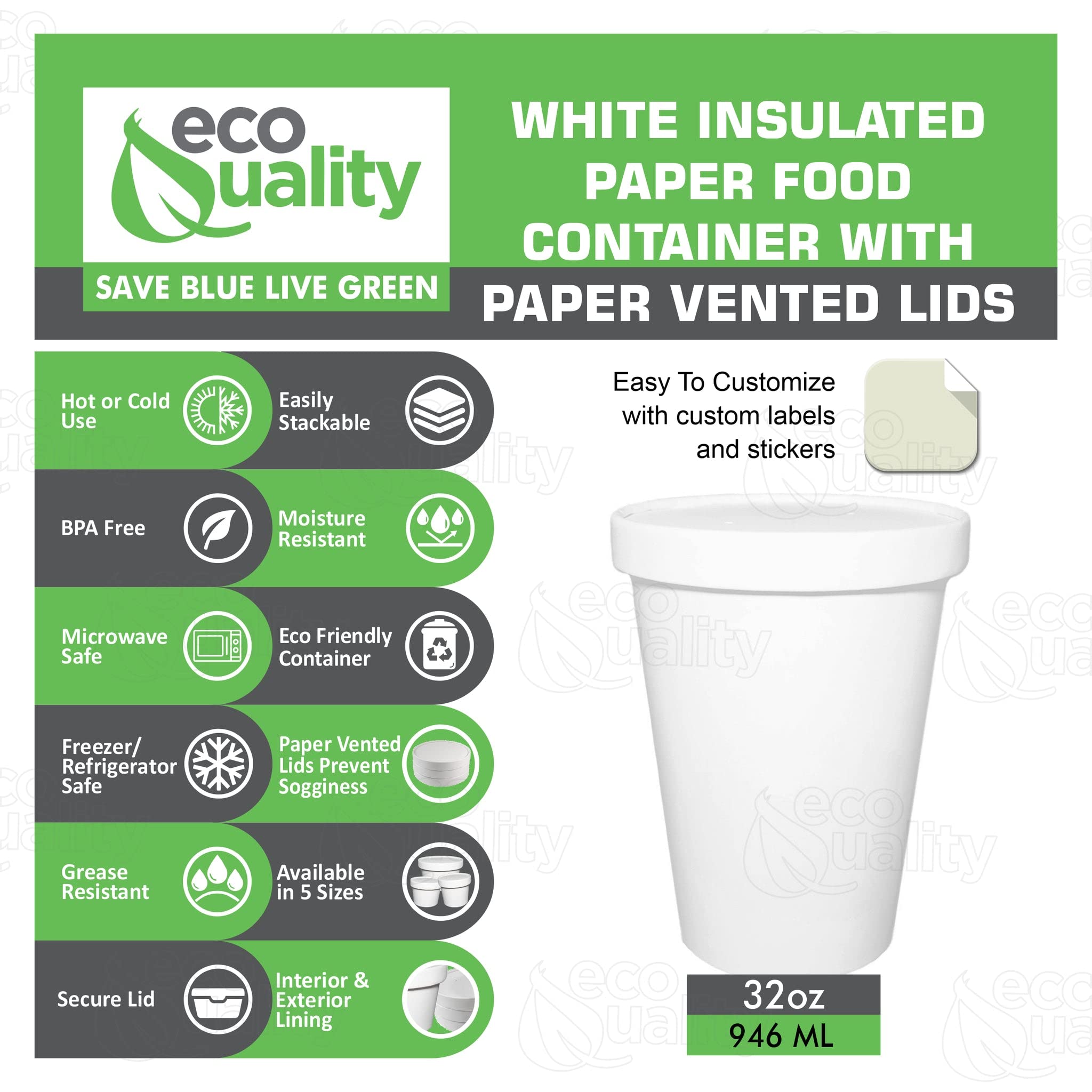 Eco-Friendly Disposable White Paper Soup Containers with Lids - 25/32oz Microwavable & Freezer Safe Takeout Bowls for Ice Cream, Frozen Yogurt, Desserts & Food Storage | Perfect for Parties, Catering & Restaurants