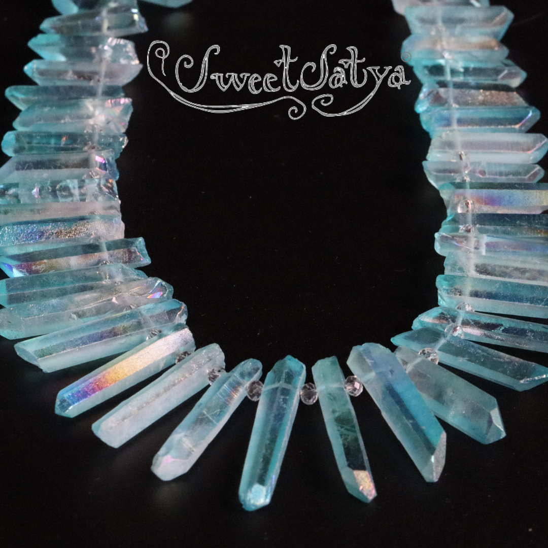 Aqua Aura Crystal Point Necklace - Natural Healing Stone Pendant for Women, Chakra Balancing Jewelry | Perfect for Meditation, Yoga & Spiritual Gifts