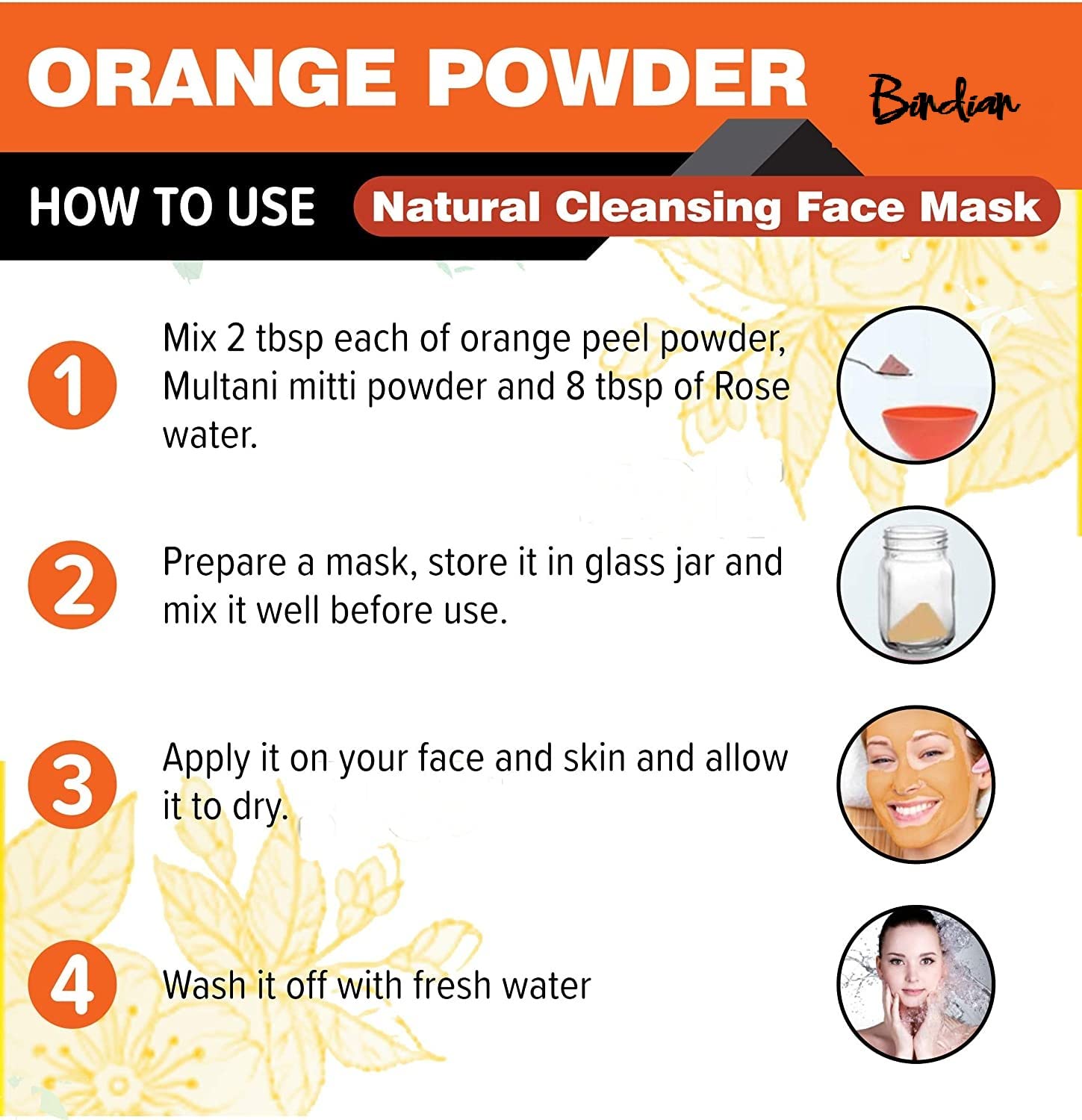 Bindian Orange Peel Powder for Glowing Skin - Oil Control, Tan Removal & Skin Brightening | Reduces Scars & Boosts Collagen | 100% Natural Skin Cleanser & Face Mask (100g) - Perfect for DIY Skincare & Spa Treatments at Home