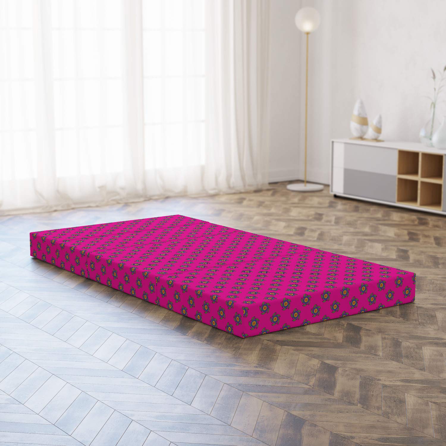 Ambesonne Hot Pink Foldable Mattress with Windmill Floral Design - 74.8