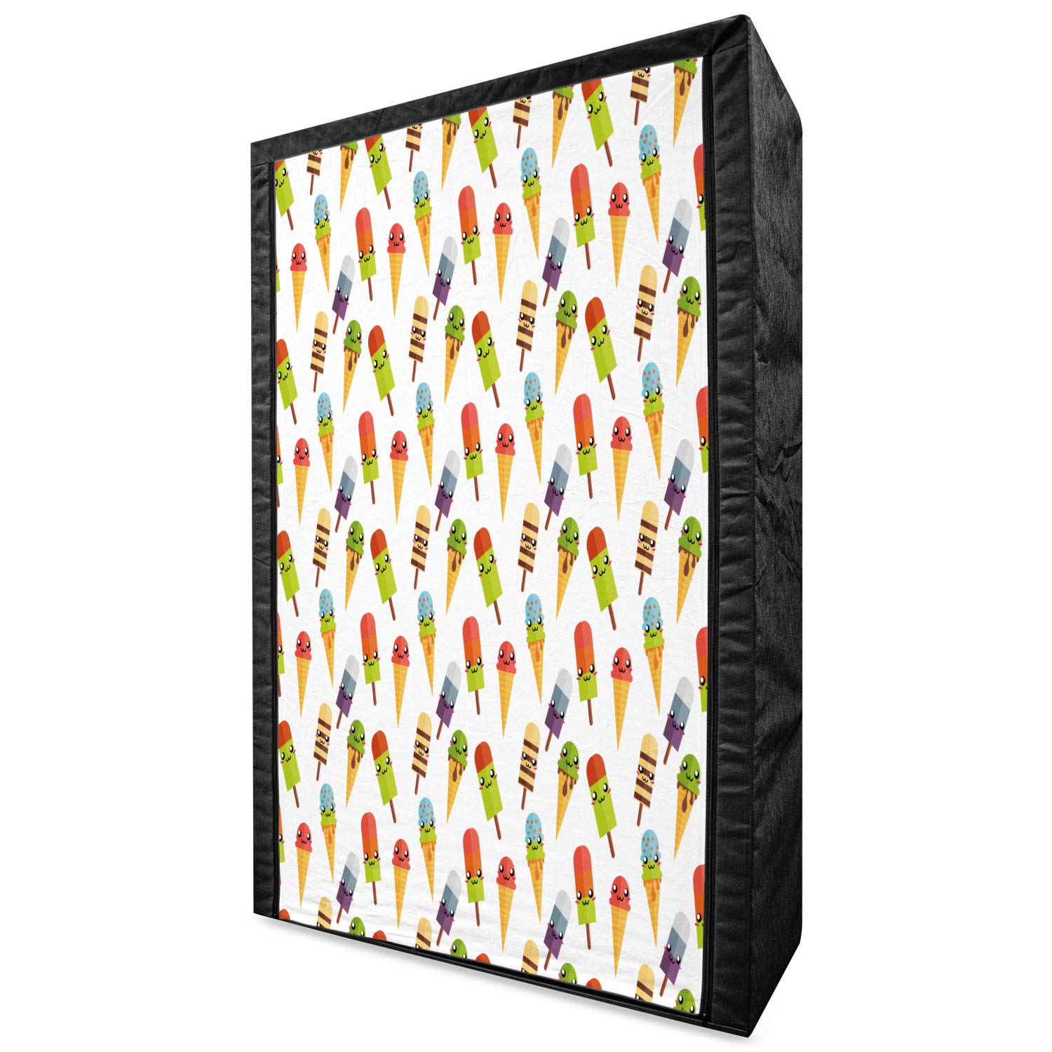 Ambesonne Ice Cream Themed Portable Fabric Wardrobe - Colorful Cartoon Print Clothing Organizer with Shelves, 42.5 Inch Multicolor Storage Closet for Kids Room, Dorm, or Bedroom - Perfect for Organizing Clothes, Toys, and Accessories