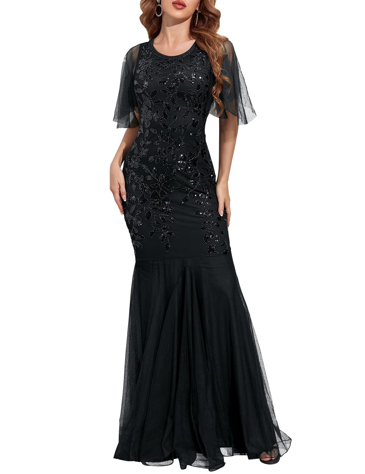 PrettyGuide Women's 1920s Sequin Mermaid Evening Dress - Vintage Flapper Maxi Long Formal Gown for Prom, Wedding & Ballroom Dance