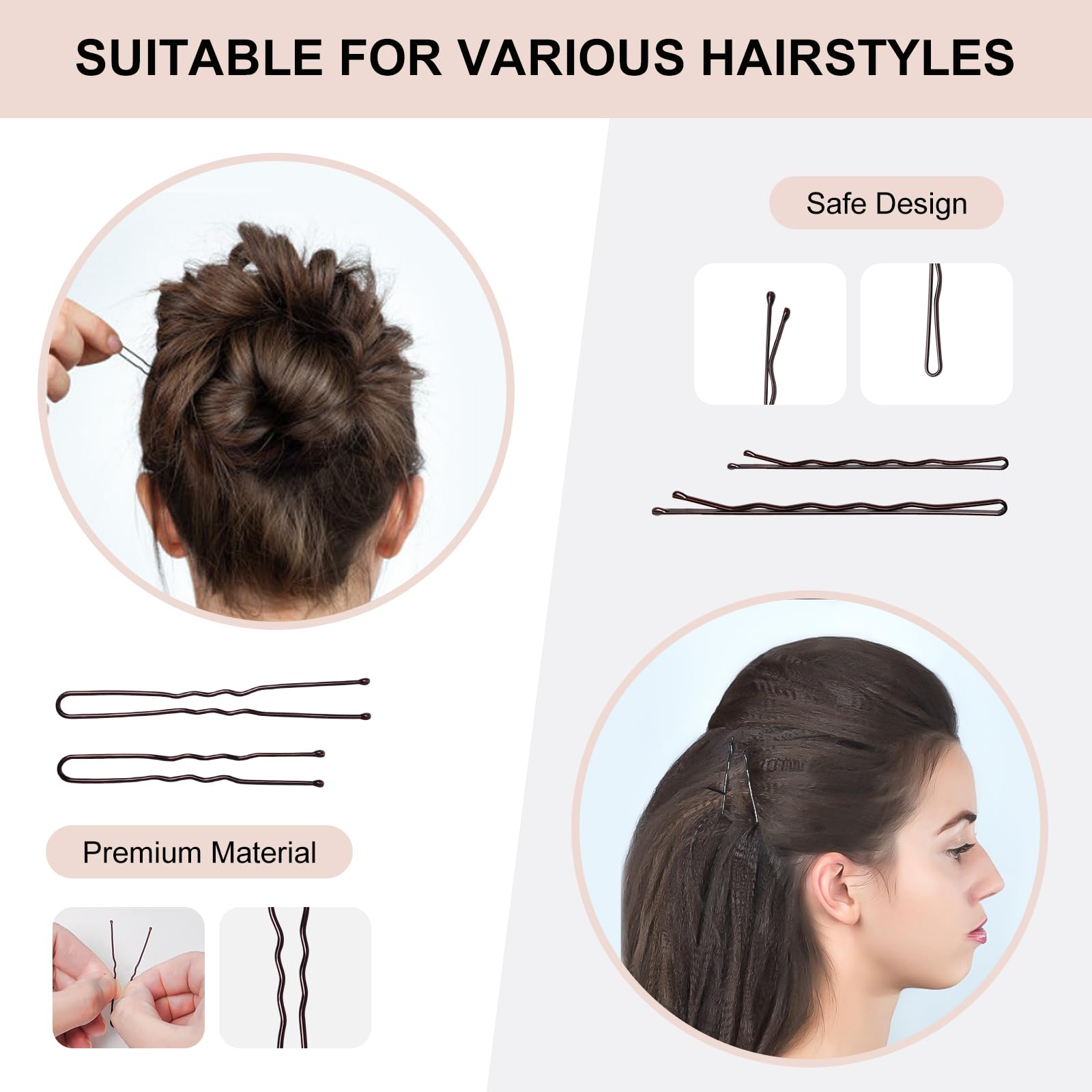400PCS Premium Brown Bobby Pins for Women - Non-Slip, Pain-Free Hair Pins with Clear Hair Bands & Storage Box - Invisible Hair Accessories for Daily Styling, Updos, and Special Occasions