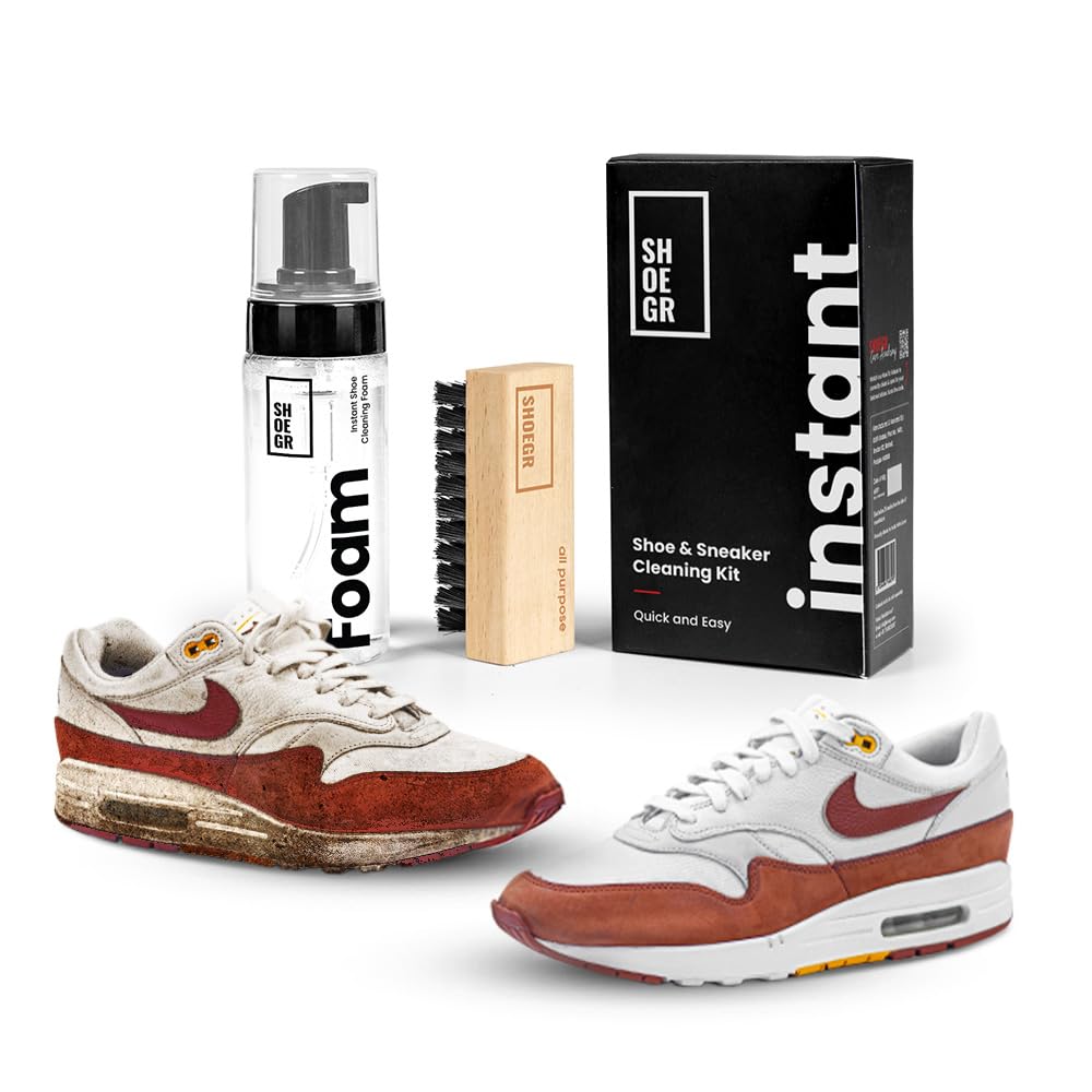 SHOEGR Instant Shoe Cleaning Kit - 150ml Foam Cleaner & All-Purpose Brush for Sneakers, Sports Shoes, Suede & Rubber | White Shoe Care Kit with Foam Spray | Perfect for Gym, Running, Basketball & Everyday Use