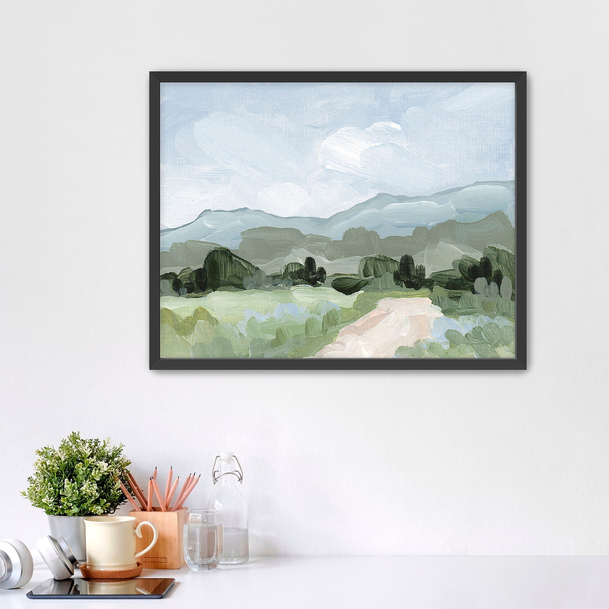 Blue Fields Art Print - Modern Wall Decor for Living Room, Bedroom & Office - High Quality Canvas Painting for Home & Office Decor