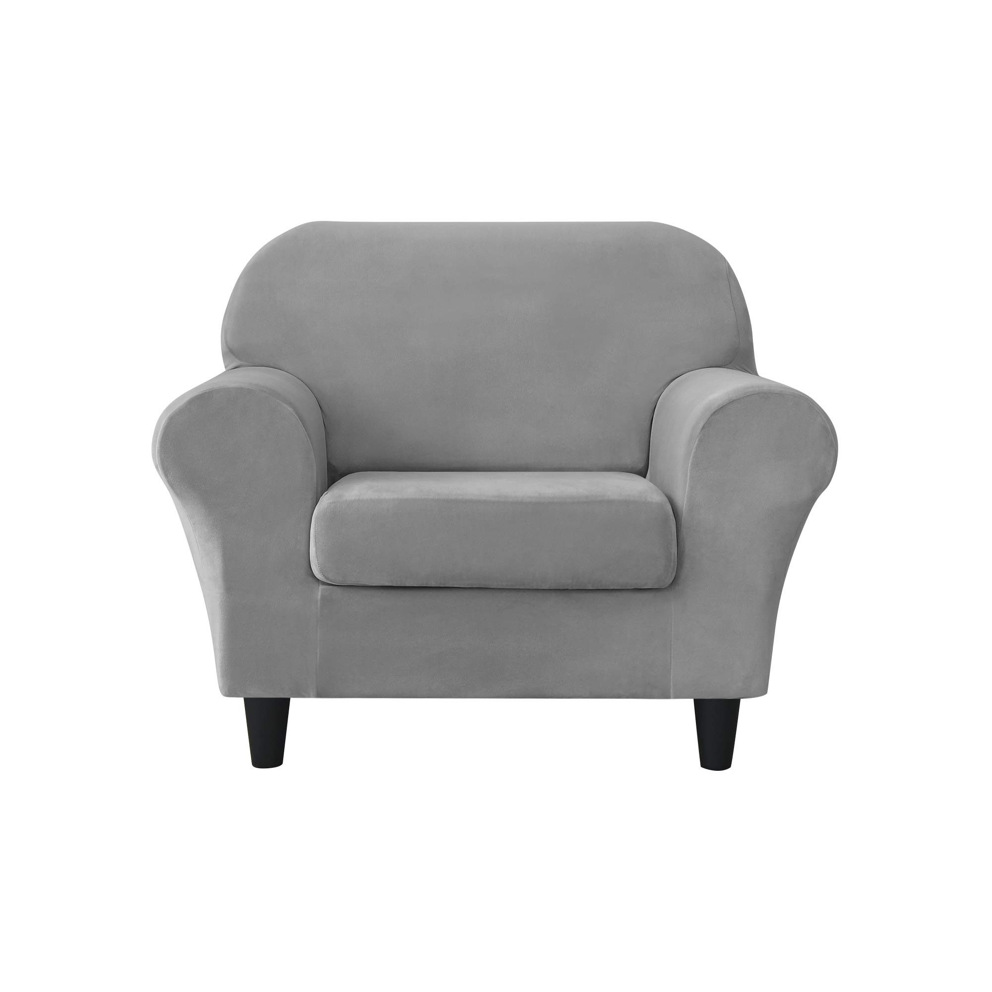 Ultra Soft Velvet Stretch Sofa Slipcover - Pet & Kid Friendly Furniture Protector - Grey Small Couch Cover for Living Room, Bedroom & Home Decor