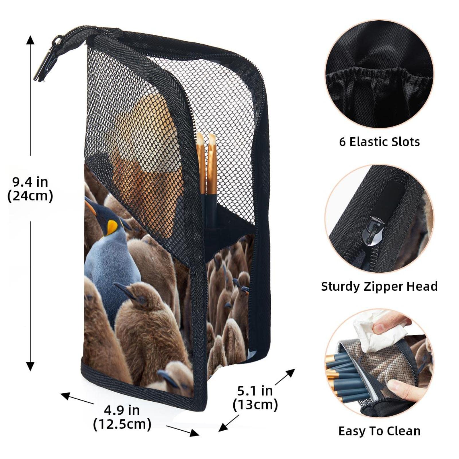 Portable Makeup Brush Organizer Bag with 12 Slots - Cute Penguin Design Cosmetic Brush Holder Case for Travel & Home Storage
