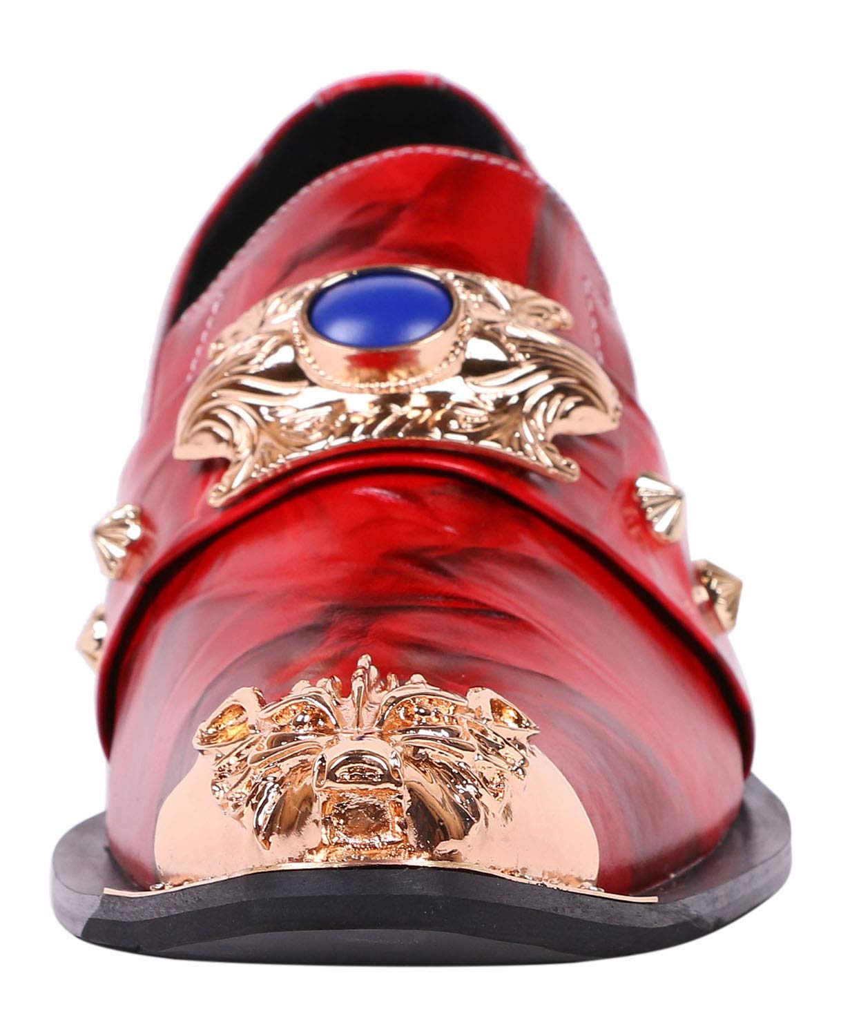 Santimon Men's Pointed Toe Loafers - Genuine Leather Dress Shoes with Rhinestone Buckle & Metal Tip for Western Style | Perfect for Weddings, Parties & Formal Occasions