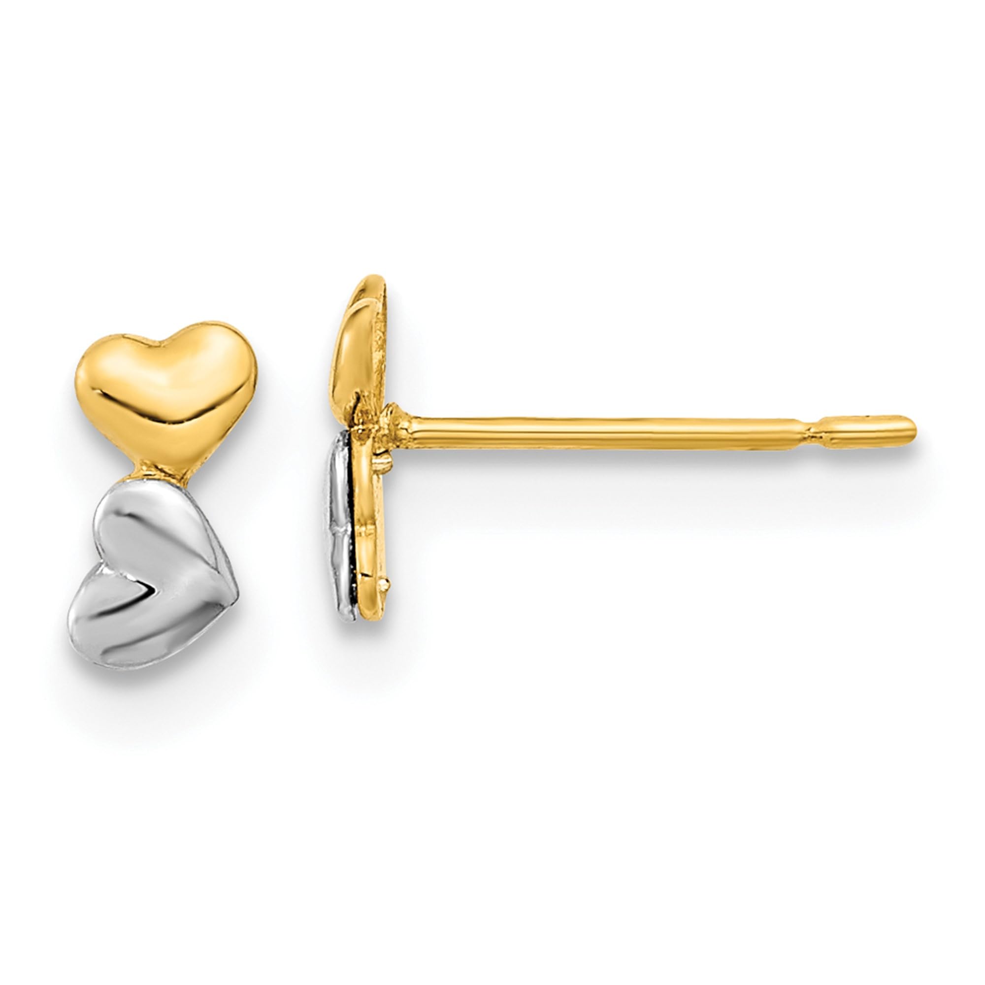 14K Solid Two Tone Gold Double Heart Love Stud Earrings for Women - Romantic Gift for Valentine's Day, Anniversary & Everyday Wear