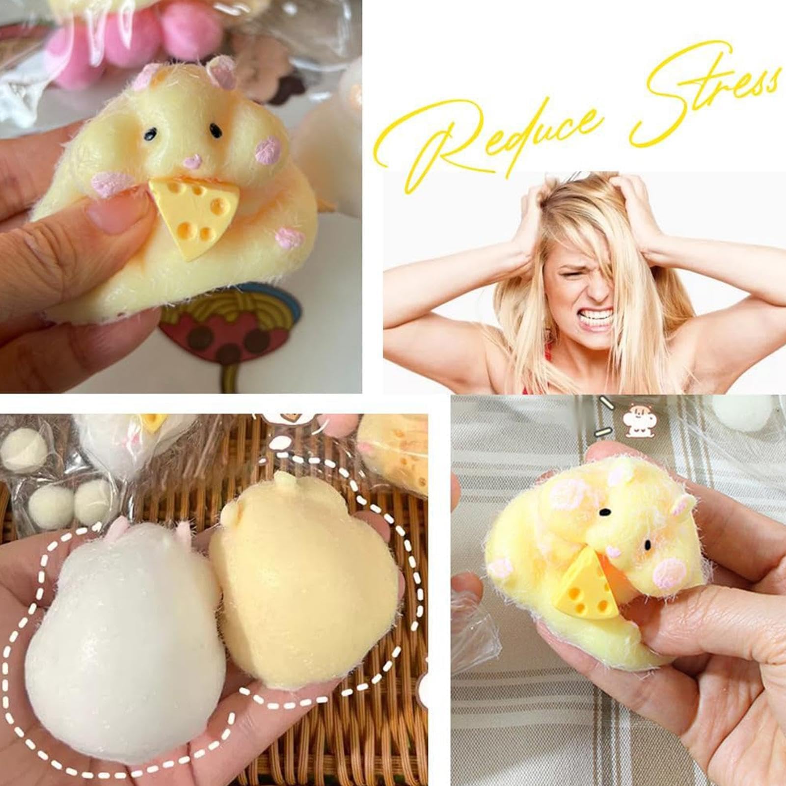 Stress Relief Hamster Squishy Squeeze Toys - Soft Pinch Family Sensory Fidget Toys for Kids & Adults - Fun Stress Ball for Anxiety Relief, ADHD & Office Desk Play