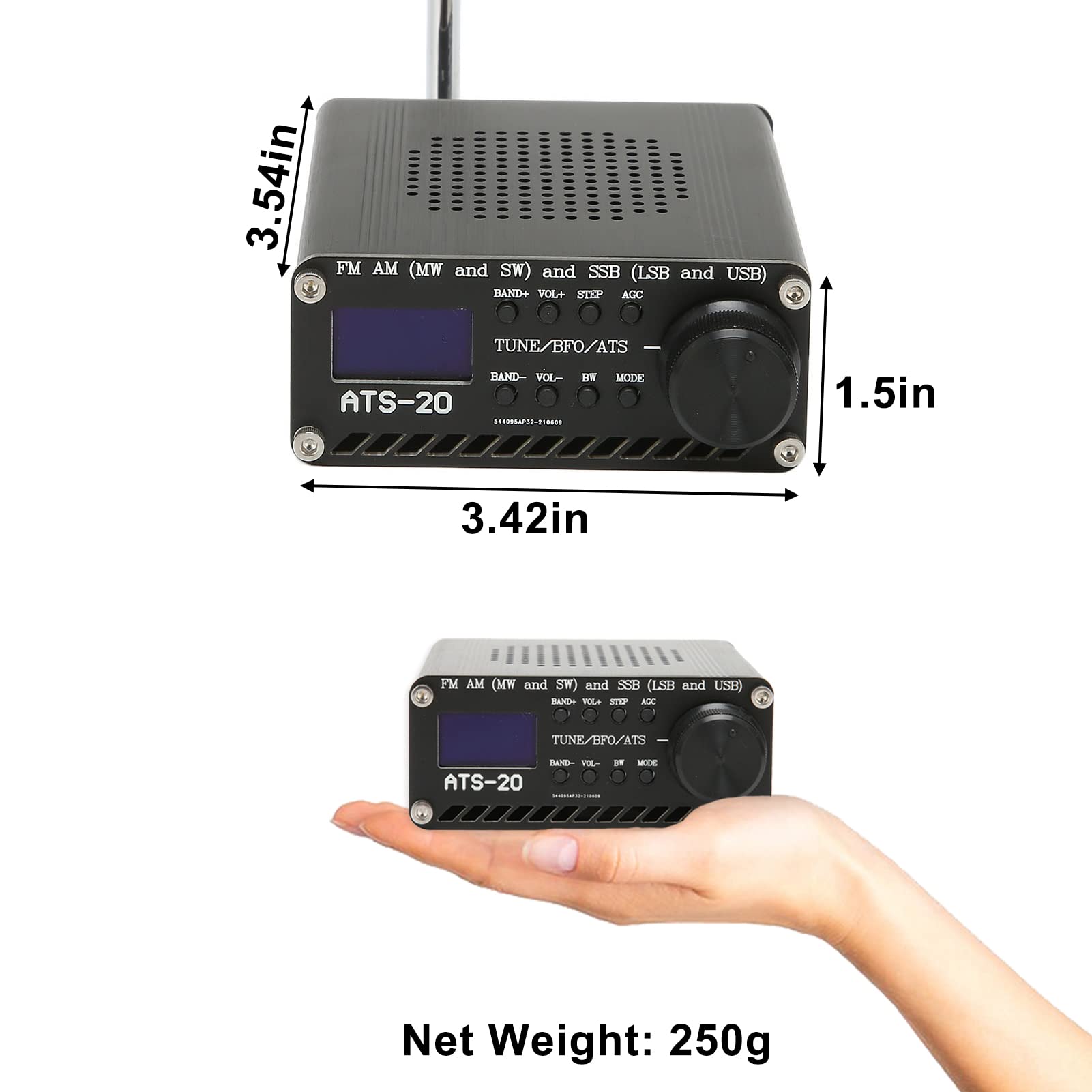 Si4732 Full Band Radio Receiver - Portable Aluminum Alloy FM/AM/SW/SSB (LSB/USB) Shortwave Radio Scanner with Wide Frequency Coverage - Ideal for Travel, Emergency Preparedness & Outdoor Adventures