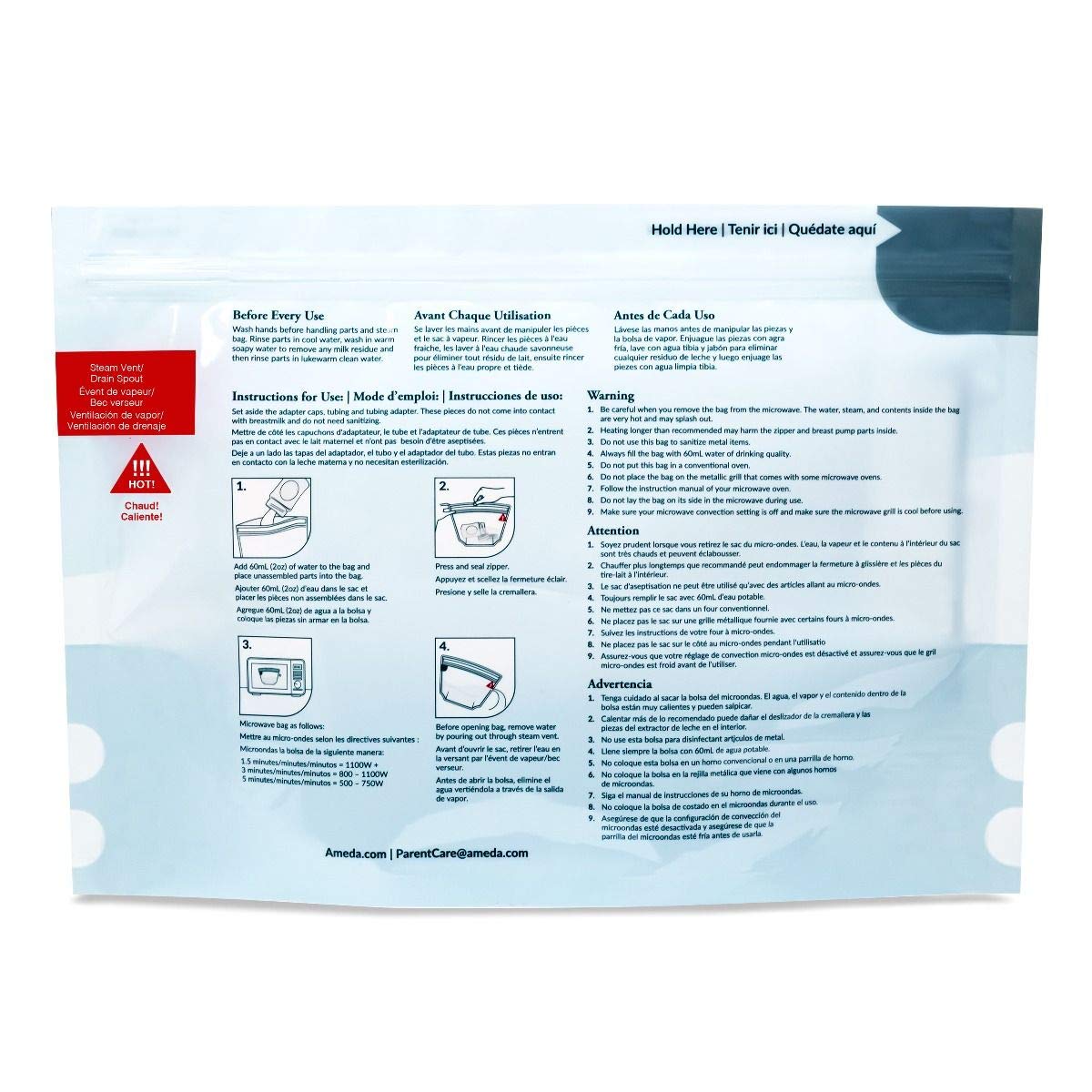 Ameda CleanEase Microwave Steam Sanitizer Bags - 100 Count, BPA Free, Reusable up to 20 Times per Bag - Perfect for Baby Bottles, Pacifiers & Breast Pump Parts Sterilization