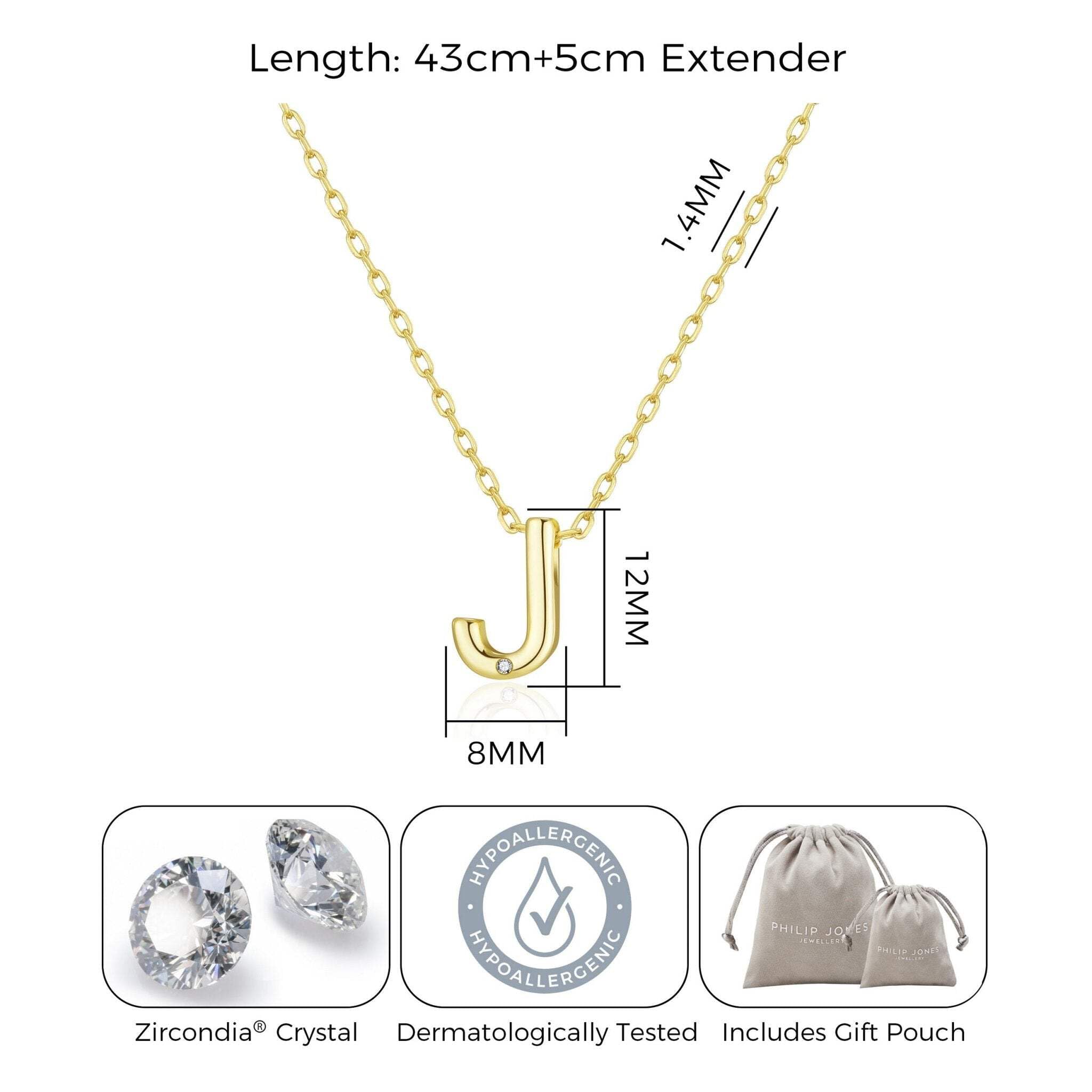 Gold Plated Initial Necklace A-Z with Zircondia® Crystals - Perfect Gift for Her