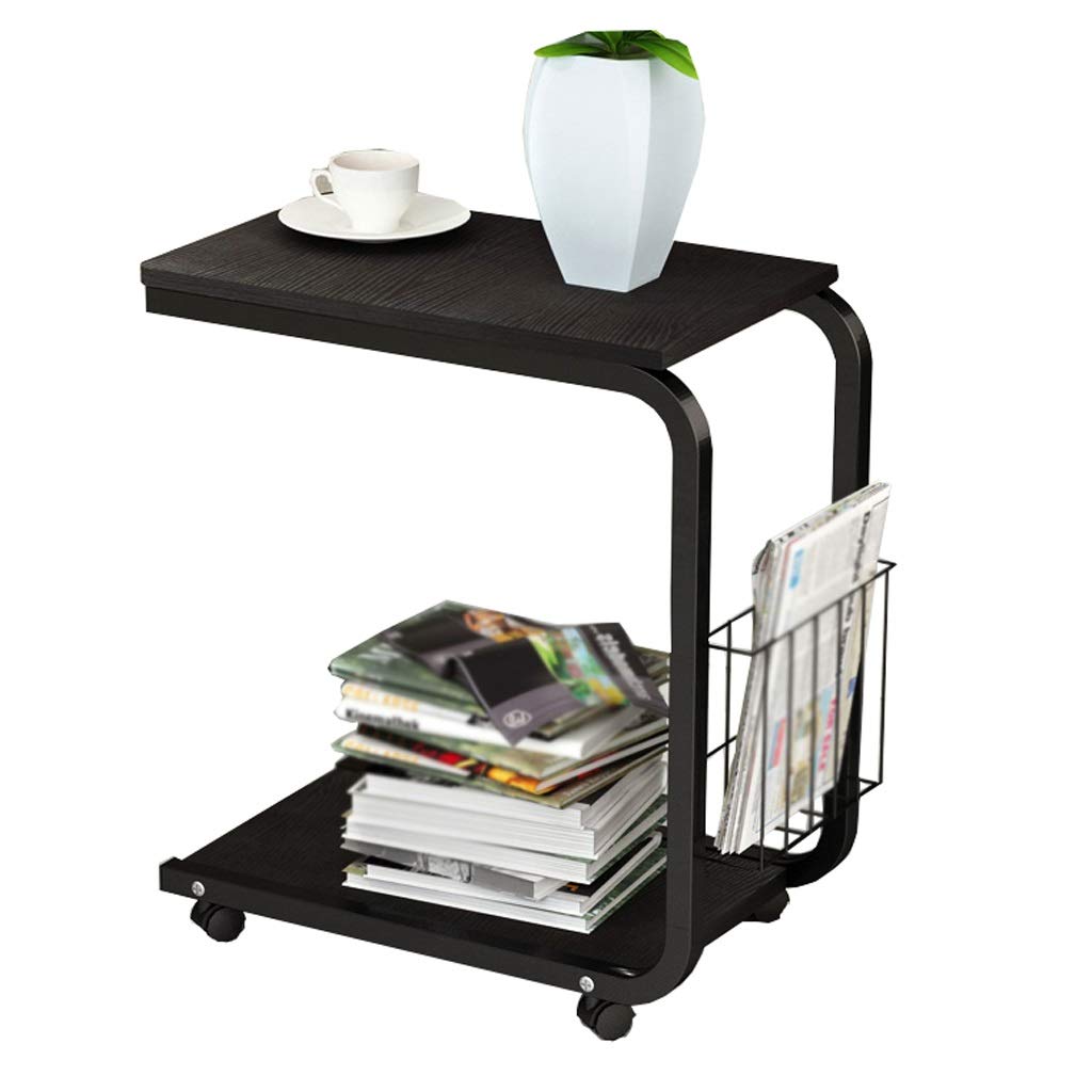2-Layer Rolling Coffee Table with Removable Storage Box - Side Table for Living Room, Balcony, Small Apartment - 51x30x56cm Black Tea Table - Perfect for Sofa Snacking, Book Storage & Plant Display