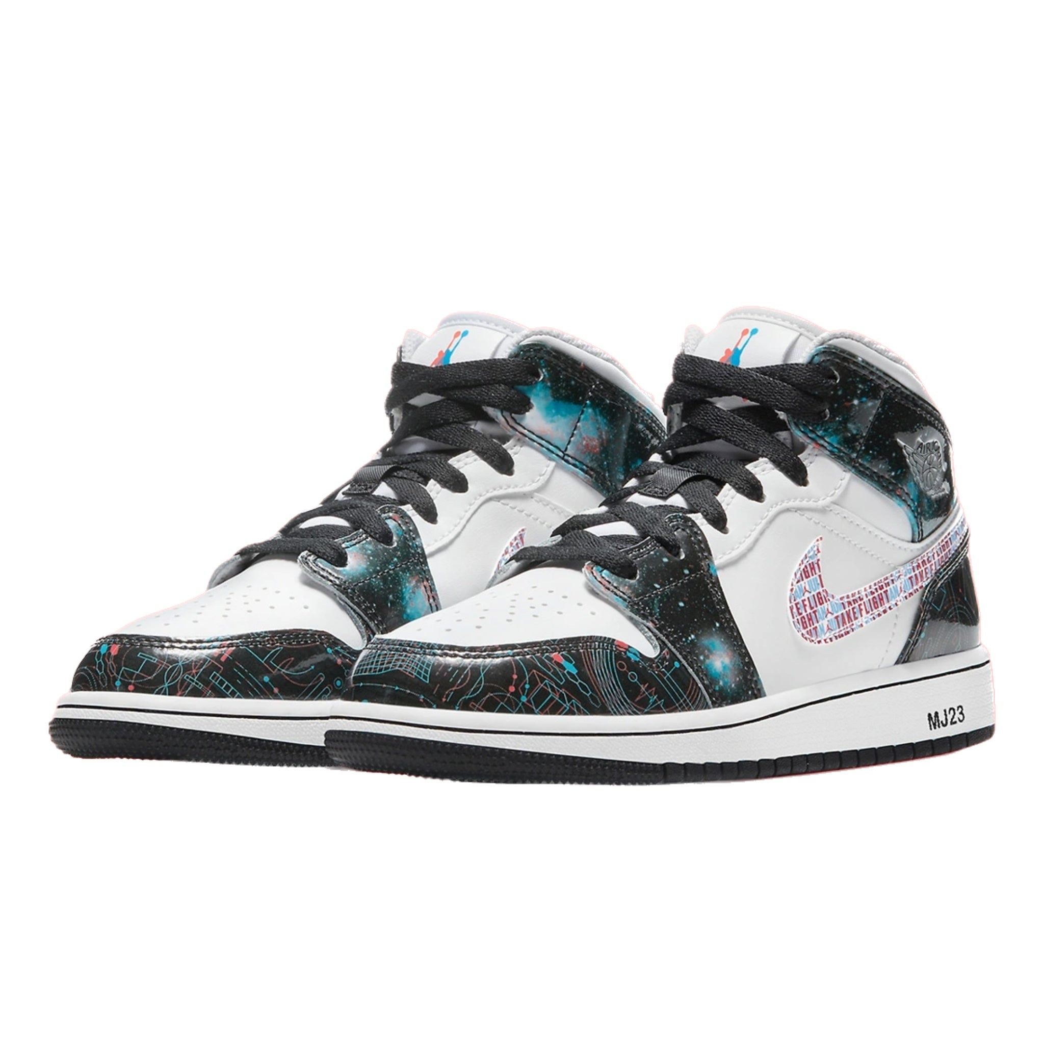 Air Jordan 1 Mid SE (GS) Take Flight Sneakers - White, Bright Crimson & Blue Hero Basketball Shoes for Kids | Perfect for School, Sports & Streetwear Fashion