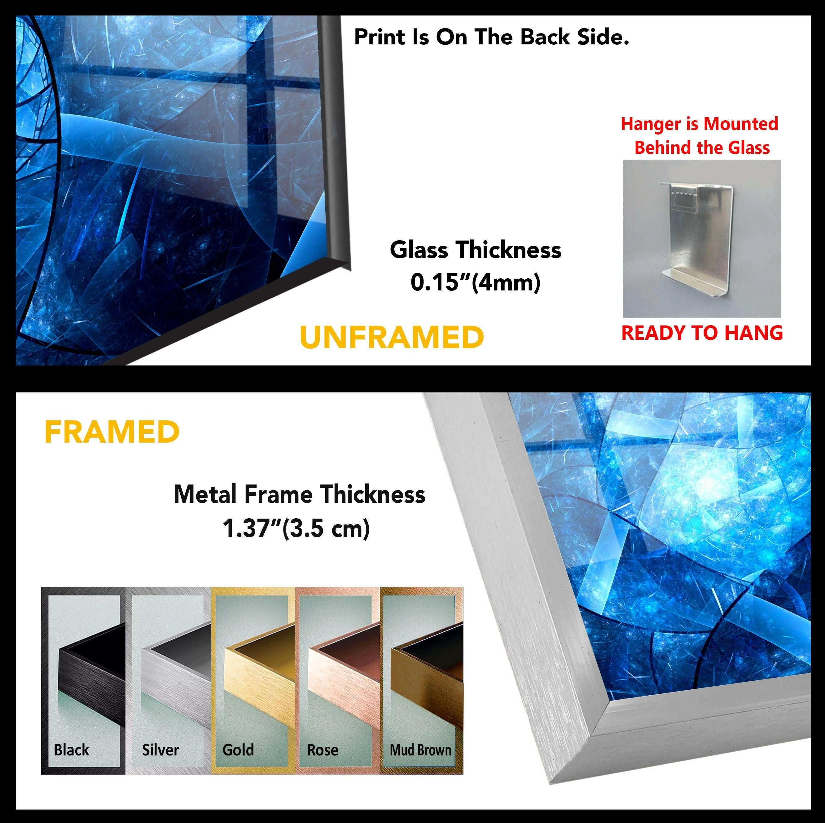 Blue Abstract Patterned Glass Wall Art - Modern Home Decor for Living Room, Bedroom & Office - Handmade Glass Artwork for Unique Interior Design