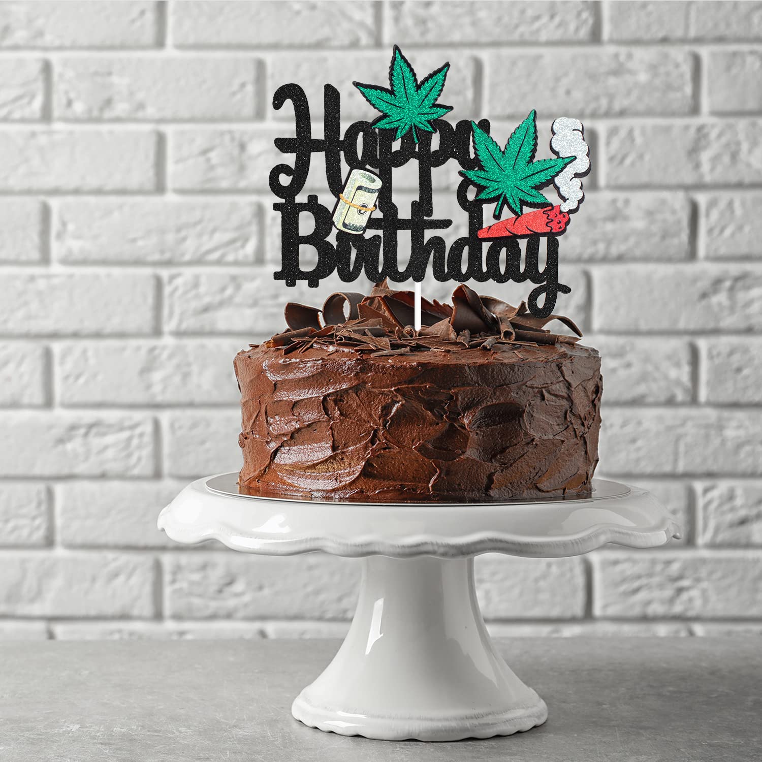 Money & Leaves Happy Birthday Cake Topper - Dollar Sign & Cannabis Leaf Party Decorations for Men - Birthday Cake Decor for Money-Themed Celebrations - Perfect for Stoner Parties & Financial Milestone Events