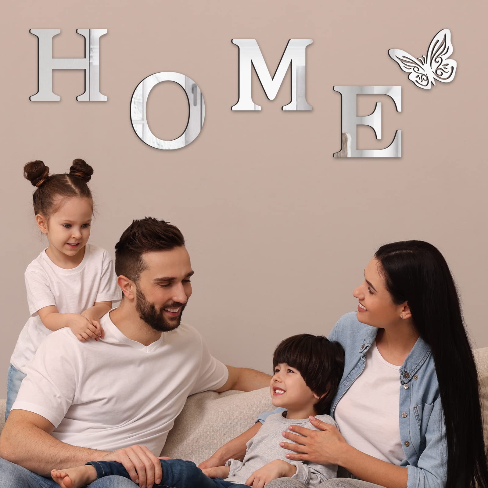 Modern Silver Wall Decor Letters & Mirror Stickers for Living Room Home Sign