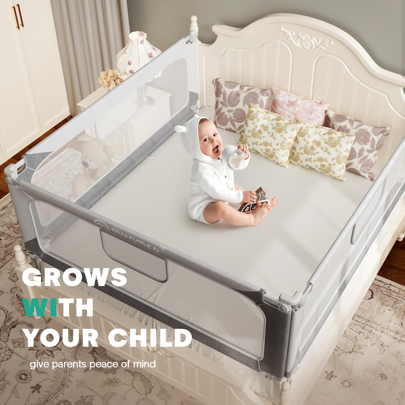 MHOMER Foldable Bed Rail for Toddlers & Kids - Quick 2-Minute Assembly, Fits Queen, King, Full & Twin Size Beds - Sturdy U-Shape Base Baby Bed Guard (74.8