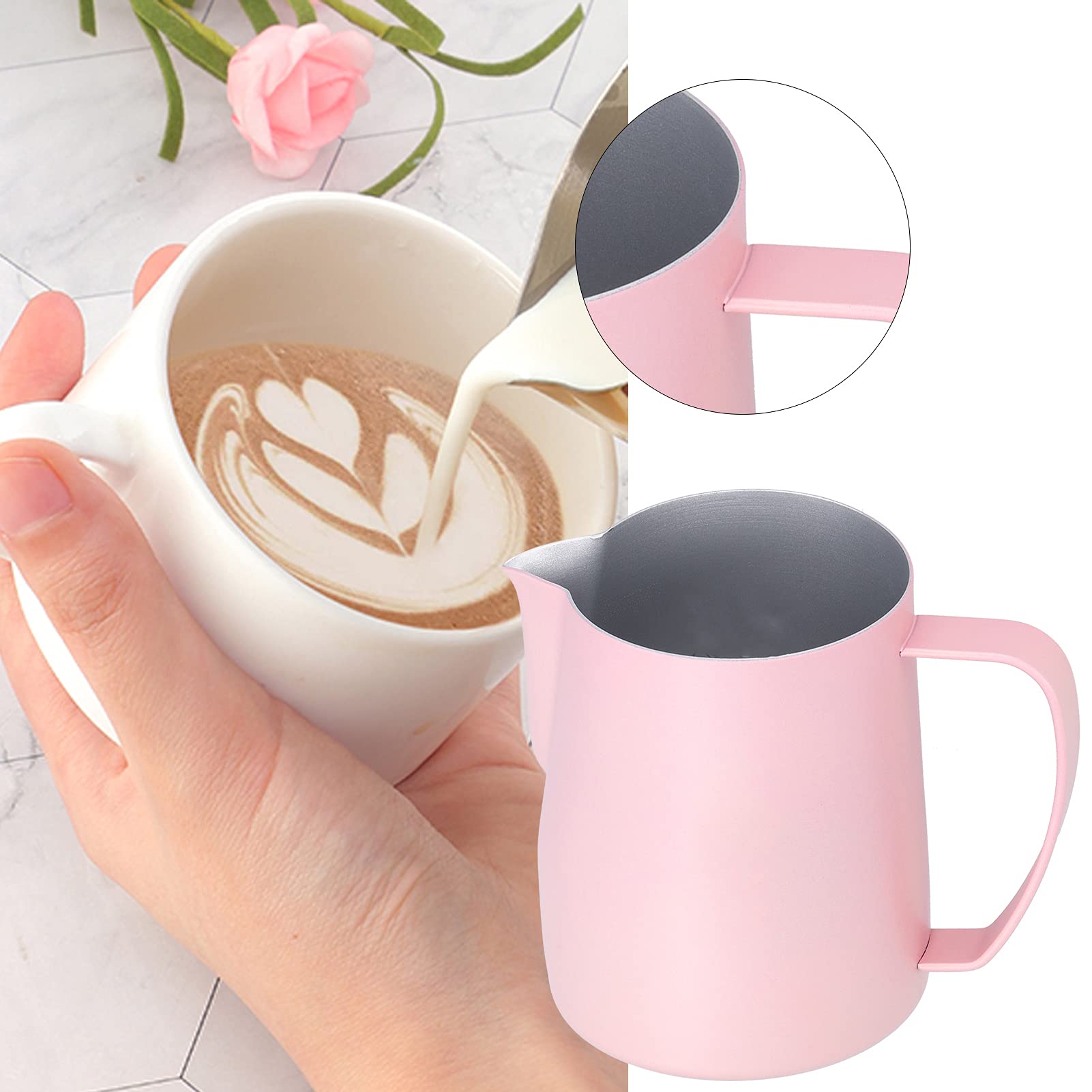 20.3oz Stainless Steel Milk Frothing Pitcher for Espresso, Cappuccino & Latte - Pink Barista Steamer Cup for Perfect Foam at Home or Coffee Shop