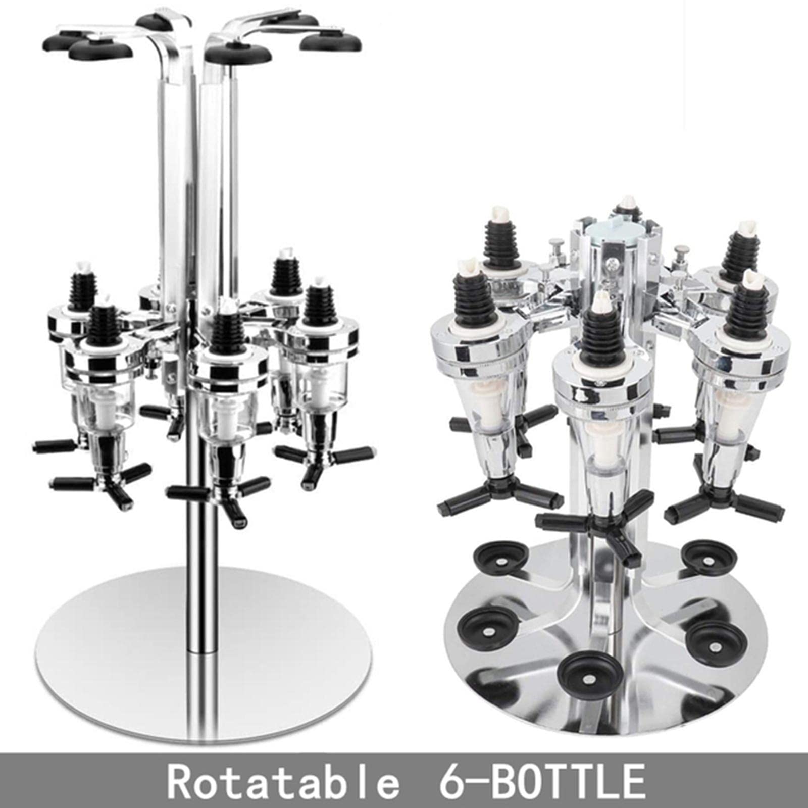 6-Bottle Rotating Liquor Dispenser with Shot Glass Holder - 360° Swivel Bar Organizer for Whiskey, Vodka & Tequila - Perfect for Home Bars, Parties & Restaurants