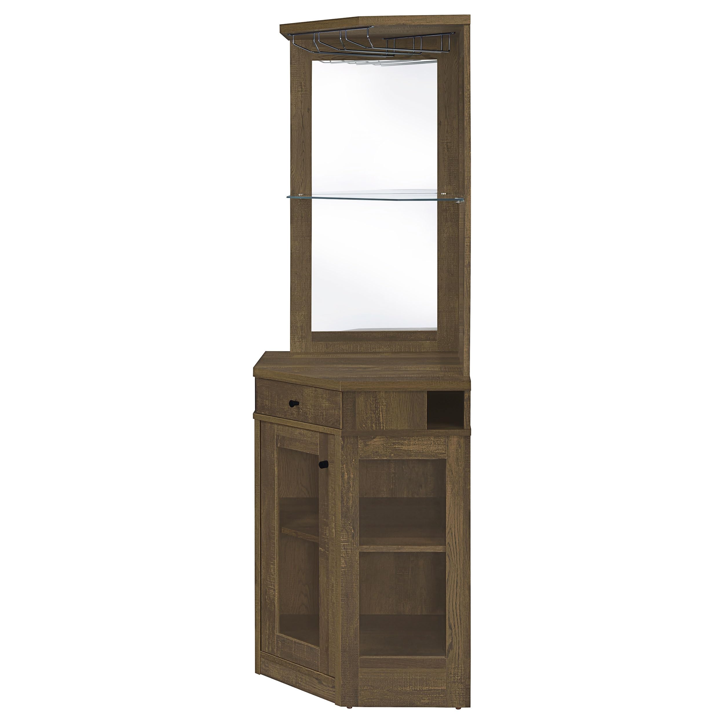Rustic Oak Bar Cabinet with Stemware Rack - Coaster Furniture 182303 - Perfect for Home Bars, Dining Rooms & Entertaining Spaces