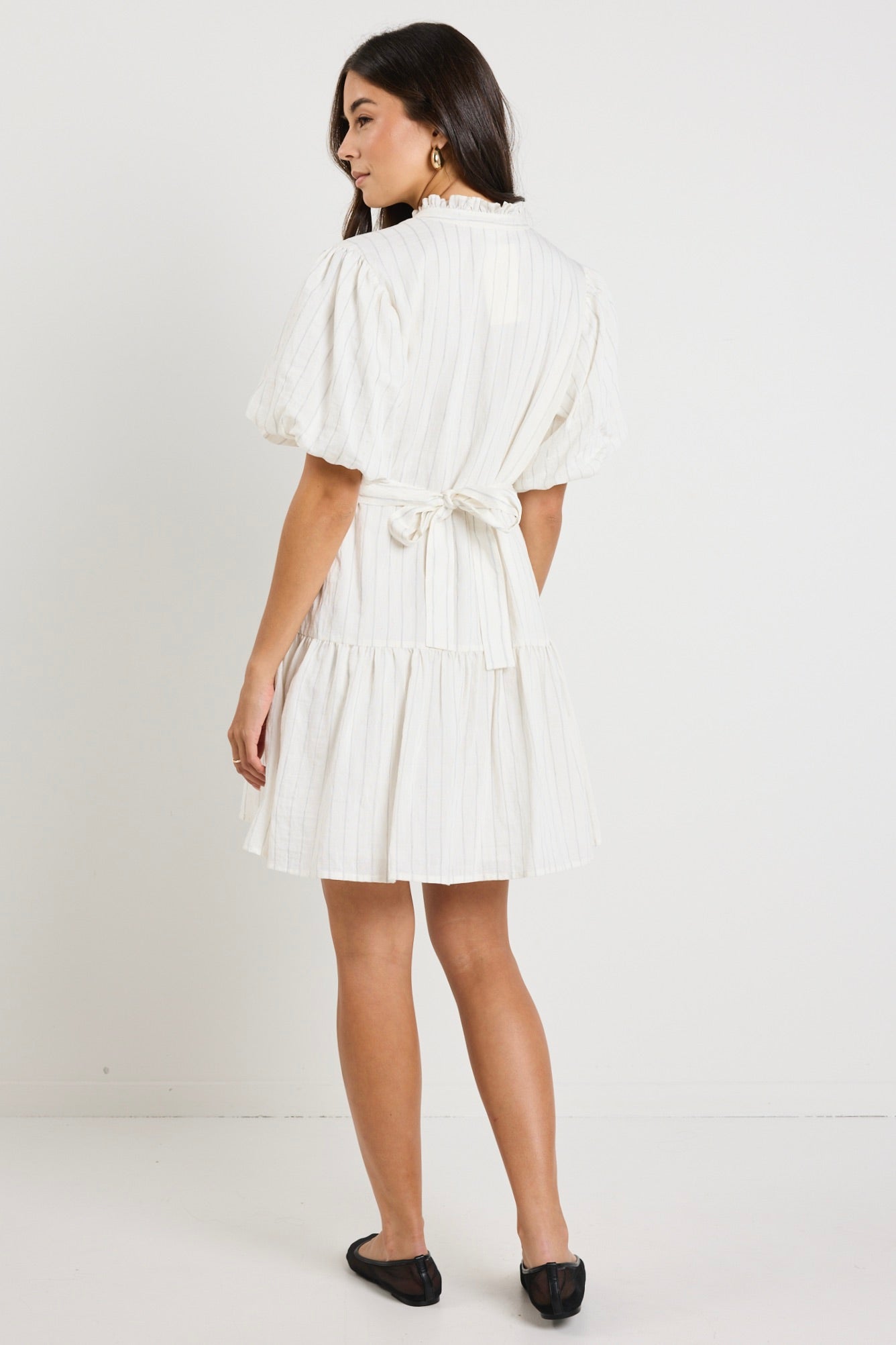 Delphi Ivory Stripe Drop Waist Belted Mini Dress for Women - Elegant Summer Party Cocktail Dress for Weddings, Dates & Special Occasions