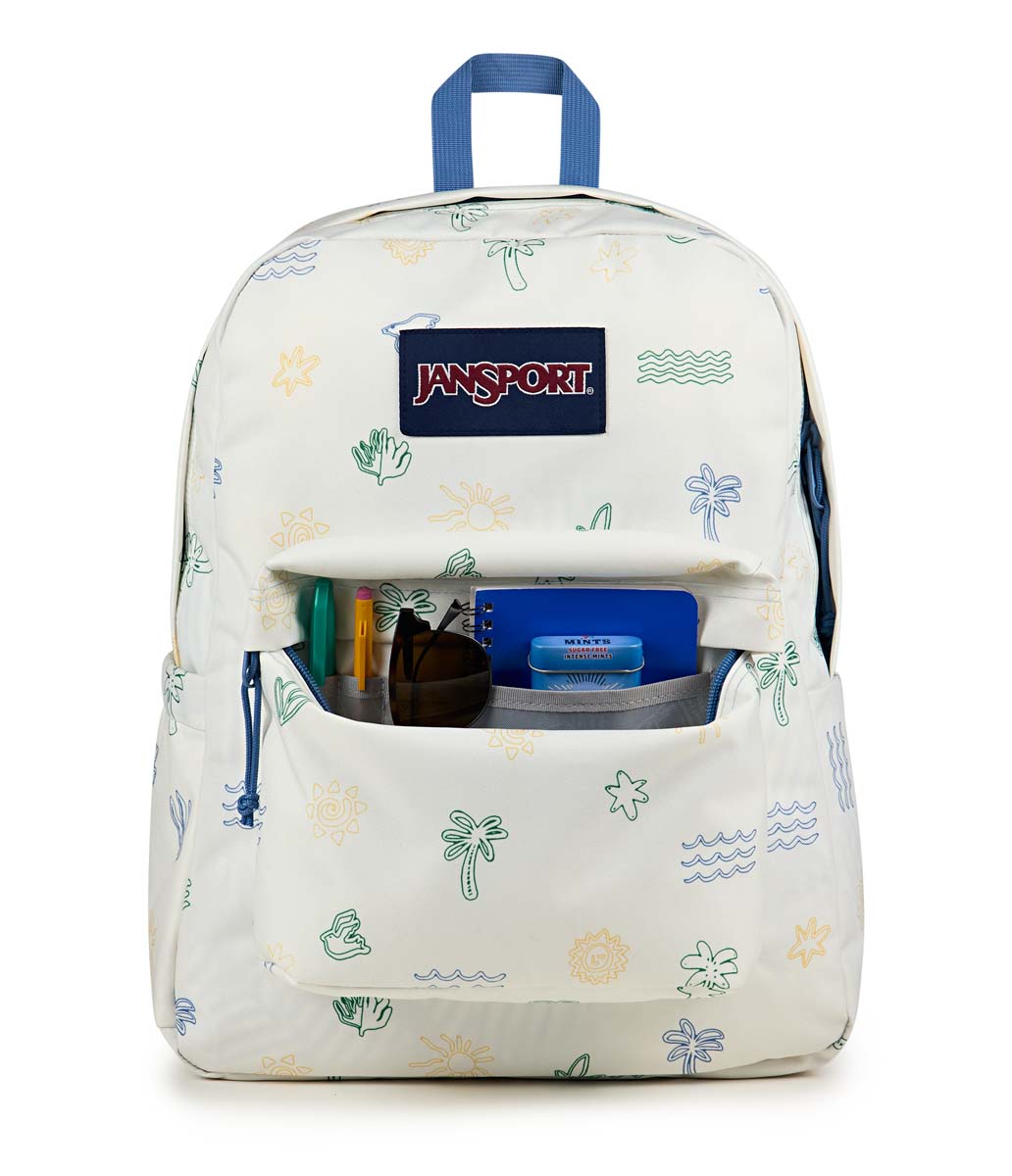 JanSport SuperBreak Plus Backpack - Lightweight Laptop Backpack for School & Travel, Durable Water-Resistant Design with Sunny Sketches Print | Perfect for College Students, Commuters & Outdoor Adventures