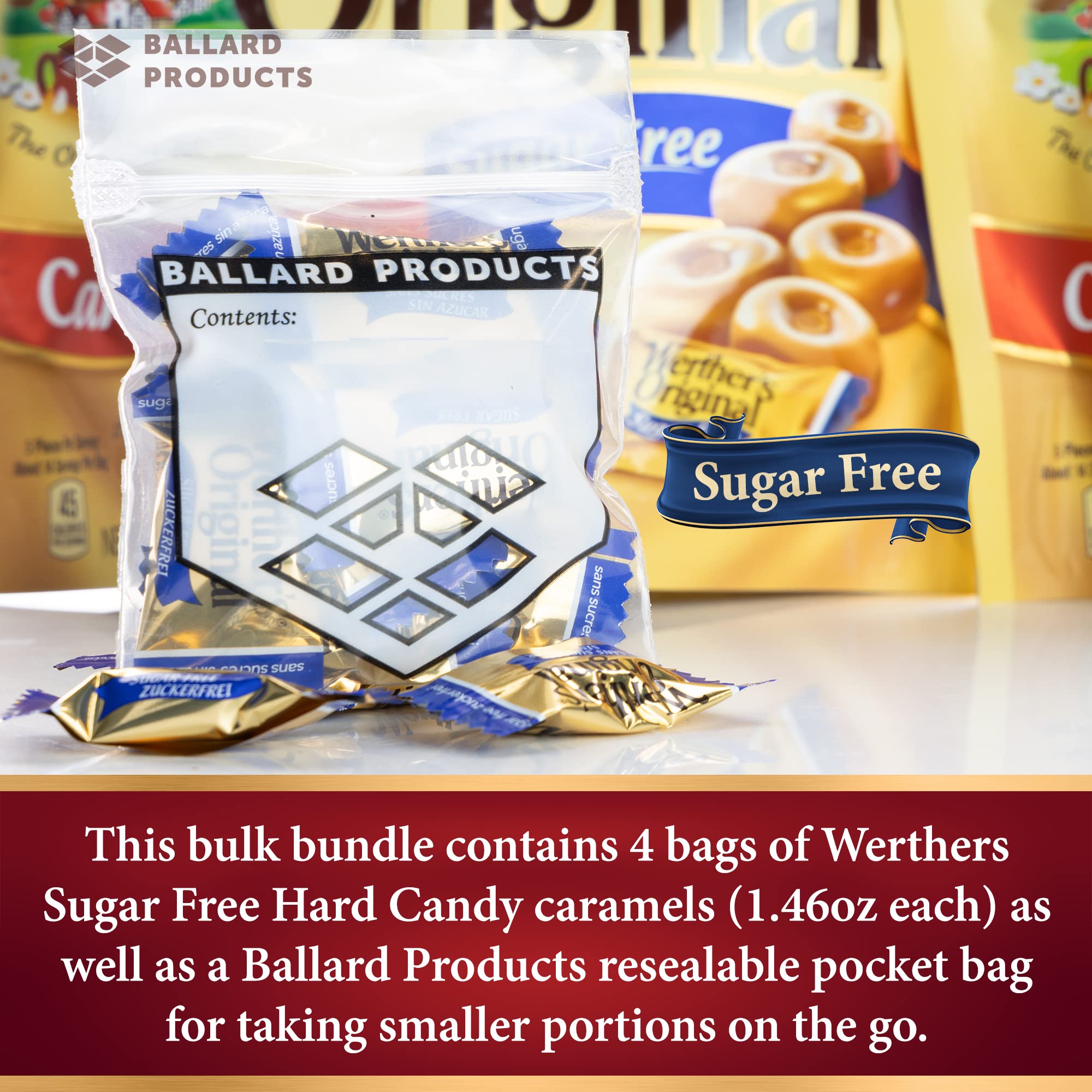 Sugar Free Werthers Original Hard Candy - 4 Pack (1.46oz Each) | Diabetic Friendly, Low Carb & Keto Snacks | Perfect for Office Treats, Travel Snacks & Gift Baskets