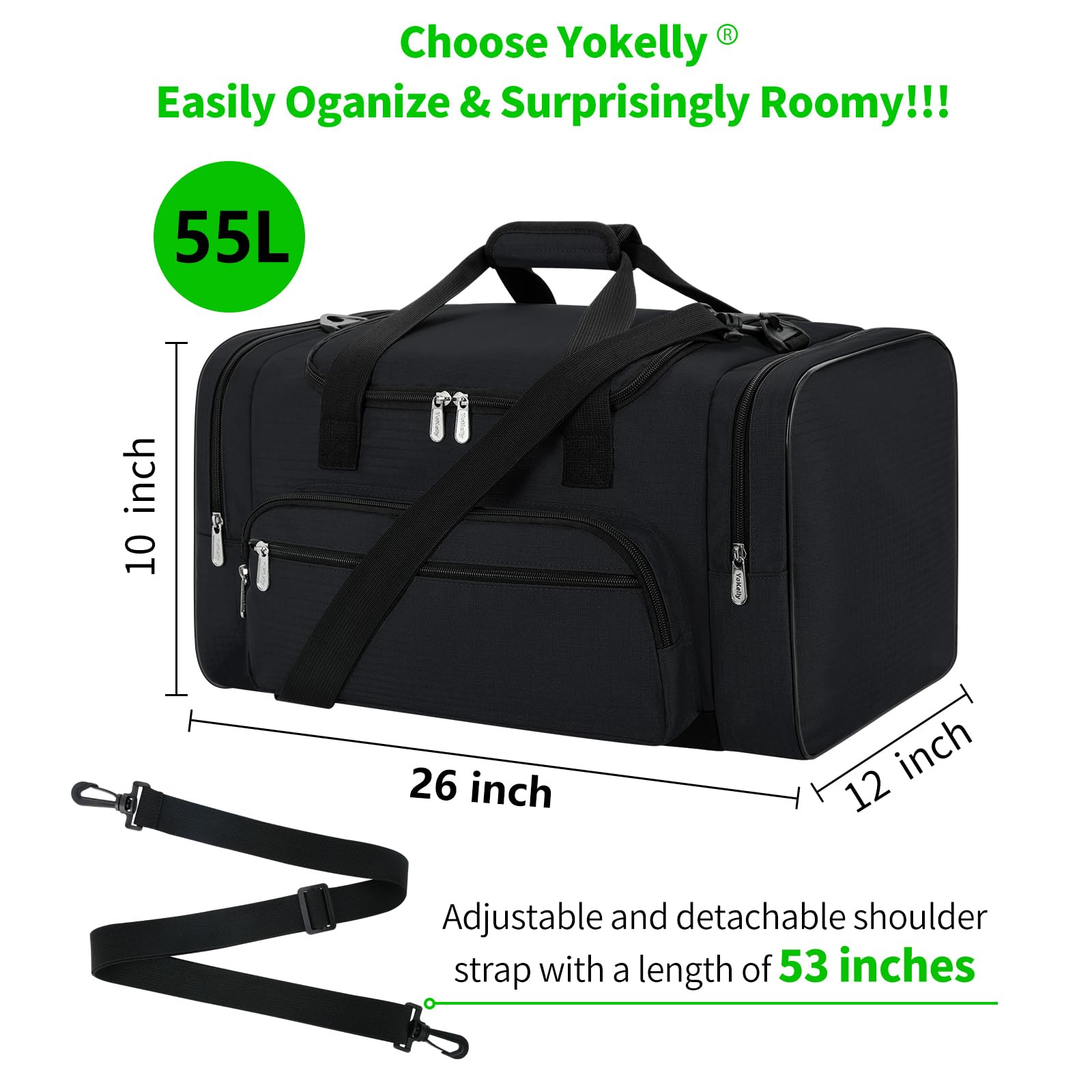 26 Inch Large Sports Duffel Bag - Waterproof Gym Travel Duffle for Men & Women - Perfect for Workouts, Travel, and Sports Equipment Storage (Black)
