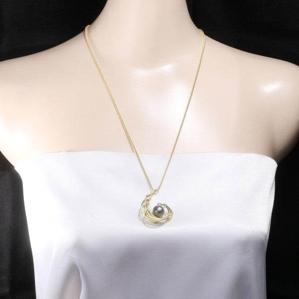 18K Yellow Gold Black Tahitian Pearl Diamond 2-Way Convertible Necklace & Brooch - Elegant Jewelry for Weddings, Parties & Special Occasions