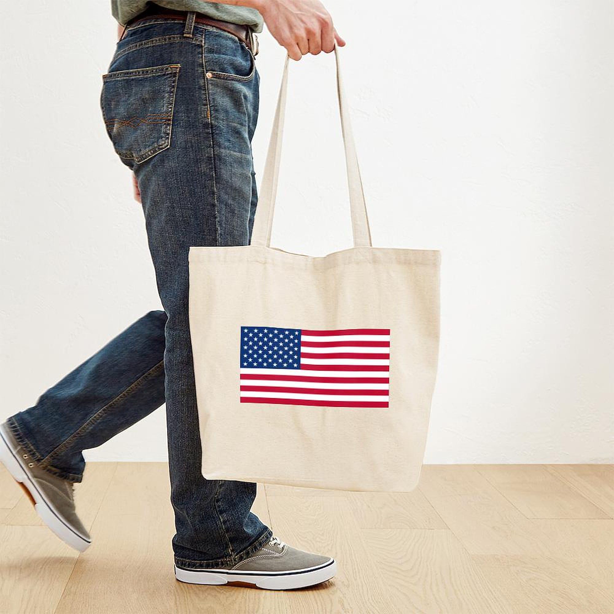 American Flag Tote Bag - Natural Canvas Reusable Shopping Bag with Patriotic Design | Perfect for Groceries, Beach Trips & Everyday Use