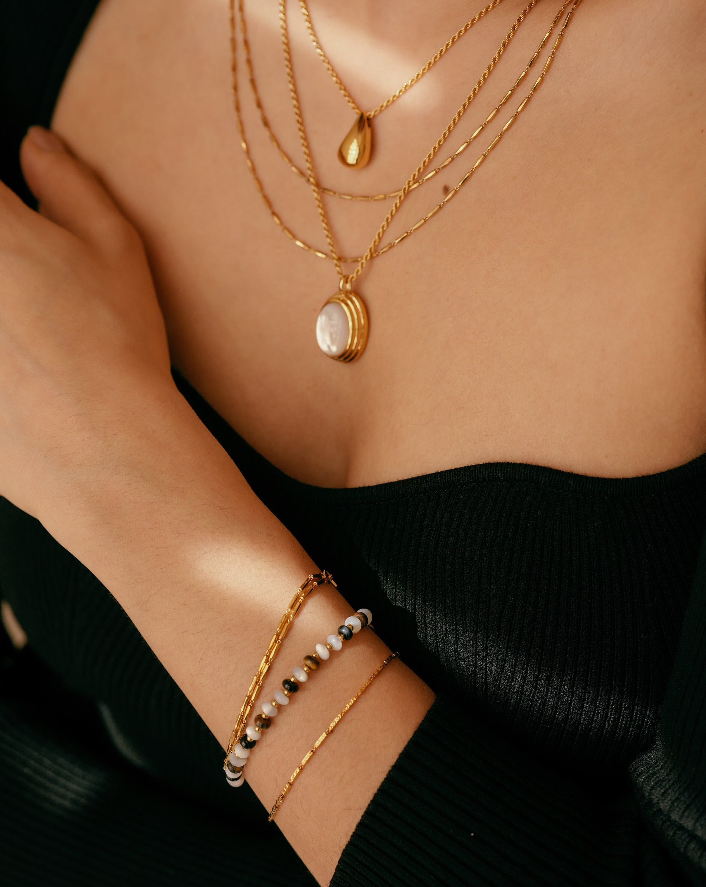 Savi Pearl & Gemstone Beaded Bracelet for Women - 18k Gold Plated Adjustable Multi-Stone Jewelry | Perfect for Gifts, Weddings & Everyday Elegant Wear
