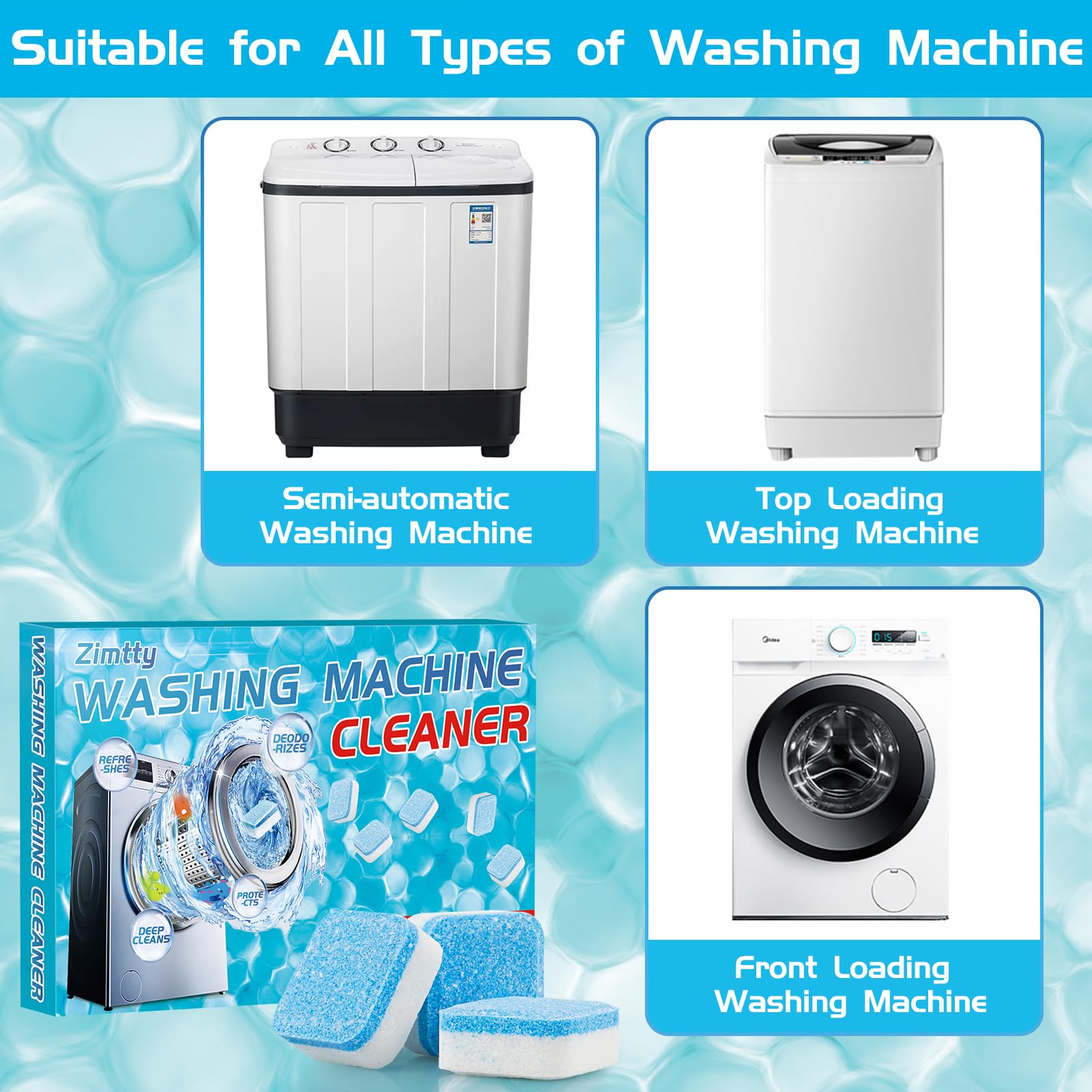 Zimtty Washing Machine Cleaner Tablets - 24 Pack | Deep Cleaning for HE Front Load & Top Load Washers | Removes Odor, Mold & Residue | Perfect for Laundry Maintenance & Appliance Care