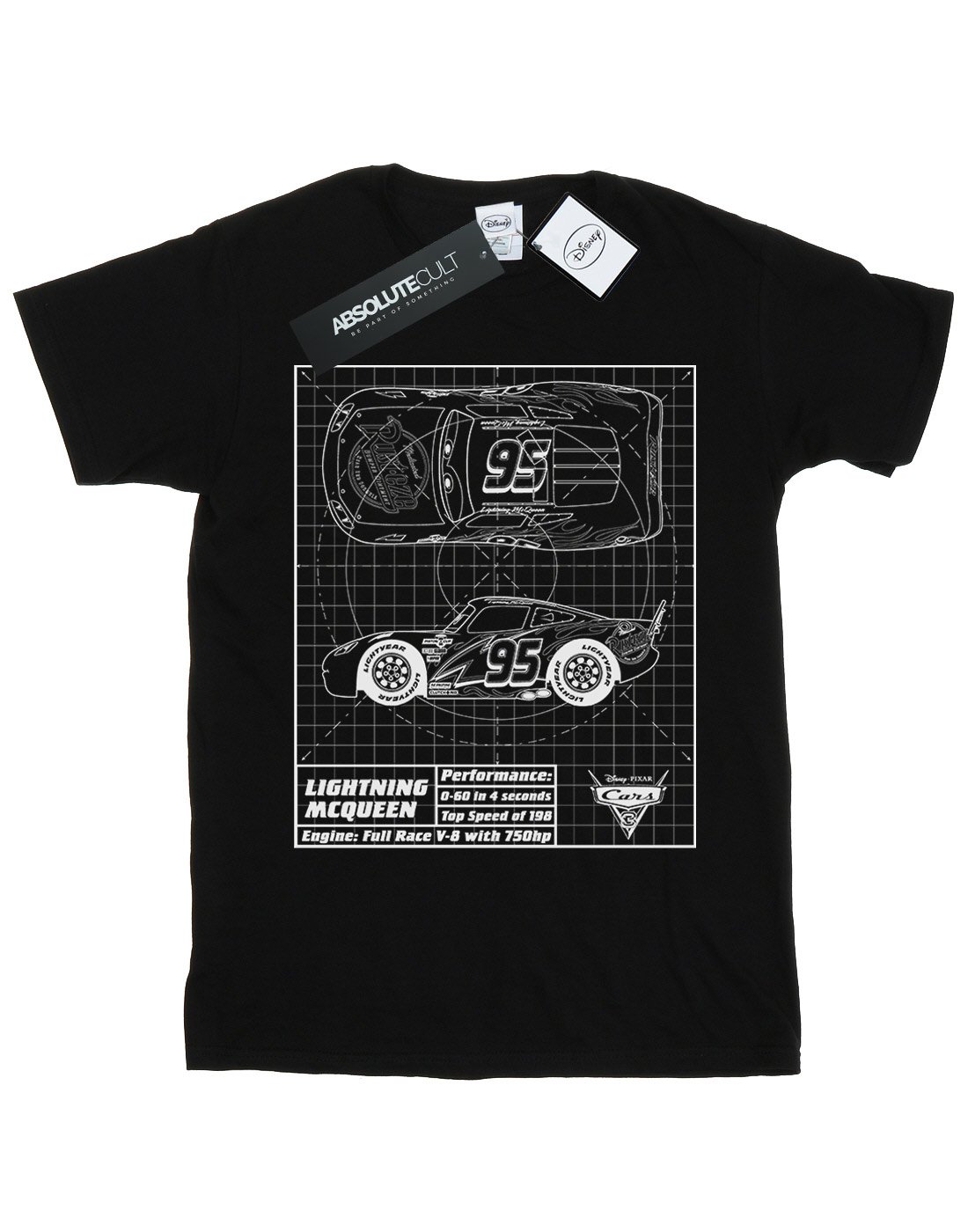 Disney Cars Lightning McQueen Blueprint Graphic T-Shirt for Boys Age 9-11 - Cool Black Cotton Tee - Perfect for Birthday Gifts & Disney Theme Parties