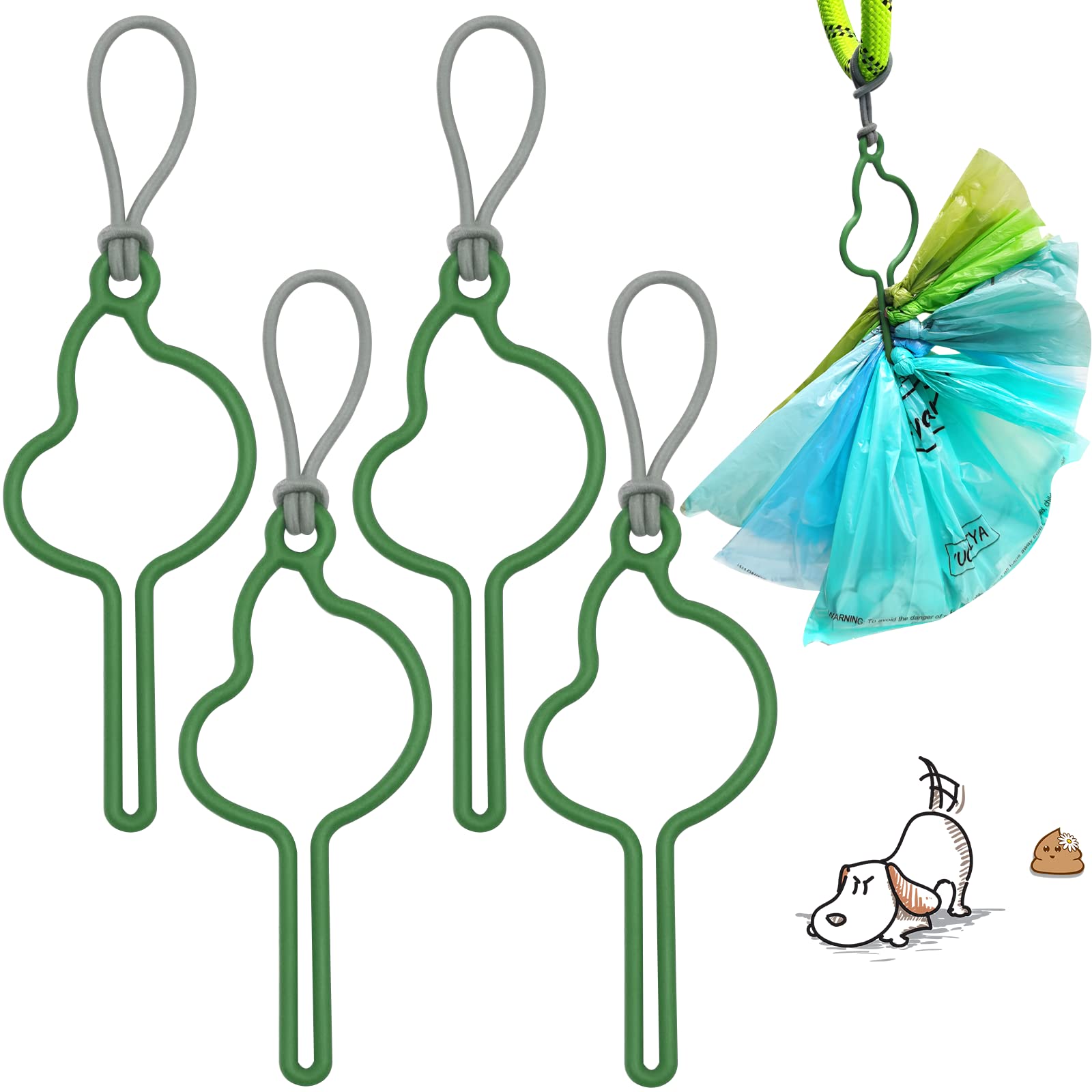 YUCHIYA 4 Pack Dog Poop Bag Dispenser - Hands-Free Leash Attachment for Pet Waste Bags | Fits Any Dog Leash | Convenient Dog Walking Accessory for Carrying Used Poop Bags Until Trash Disposal | Perfect for Park Walks, Hiking & Neighborhood Strolls