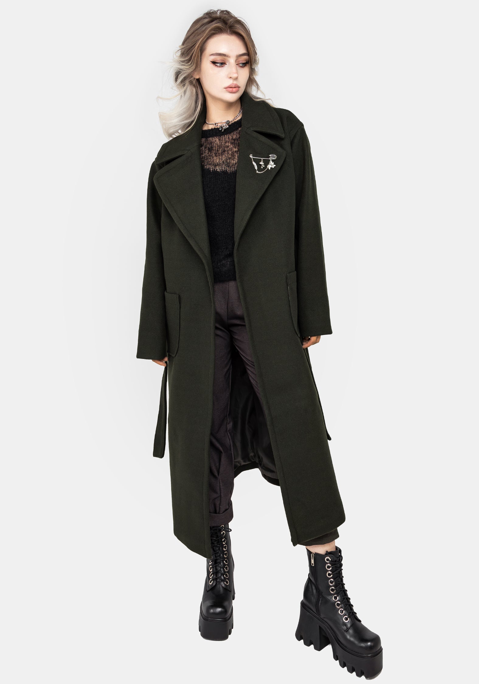 Stylish Meltdown Oversized Coat with Detachable Brooch - Green | Winter Fashion Outerwear for Women