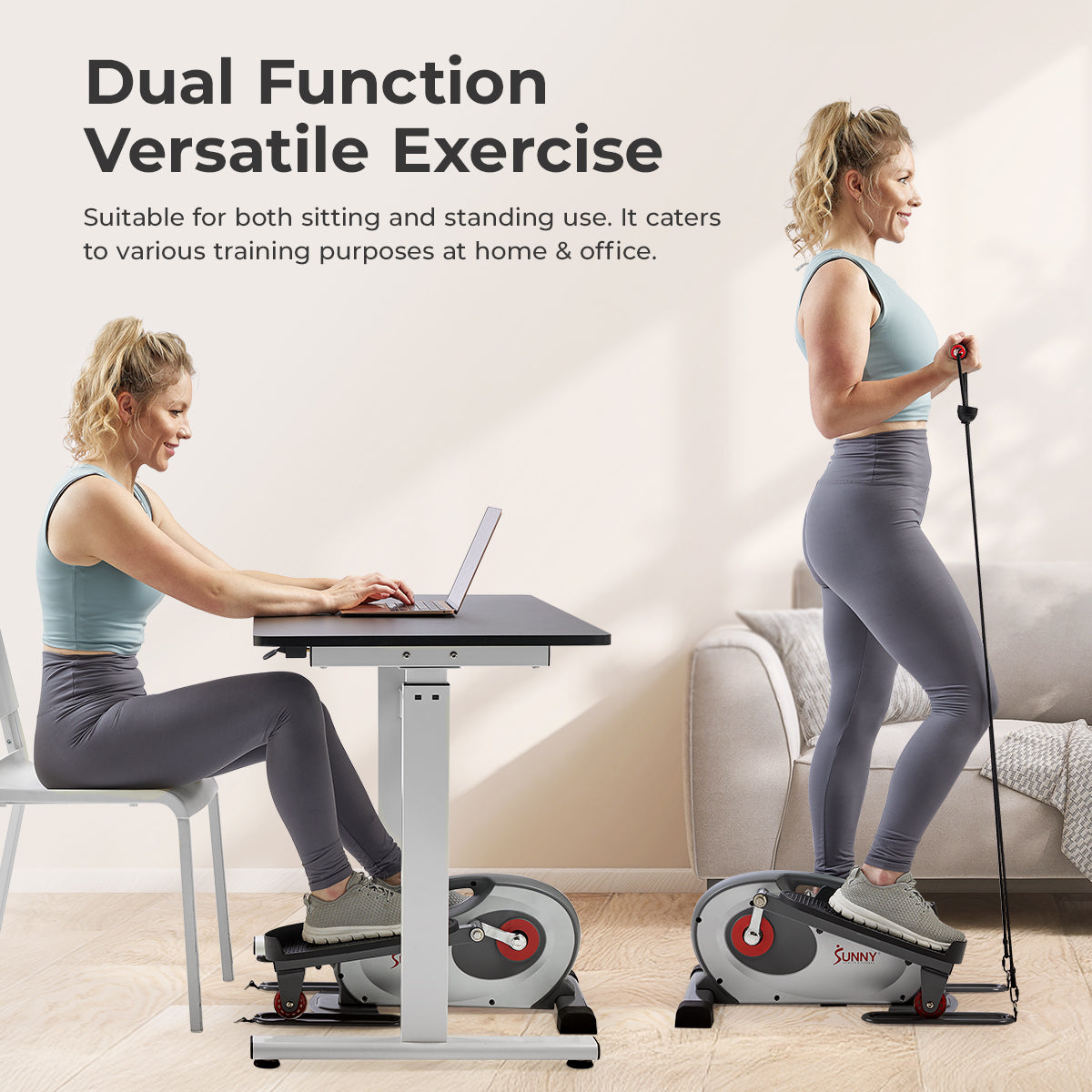Smart Stand/Sit Mini Elliptical Trainer with Resistance Bands - Portable Under Desk Elliptical Machine for Home & Office Workout, Perfect for Small Spaces and Sedentary Lifestyle